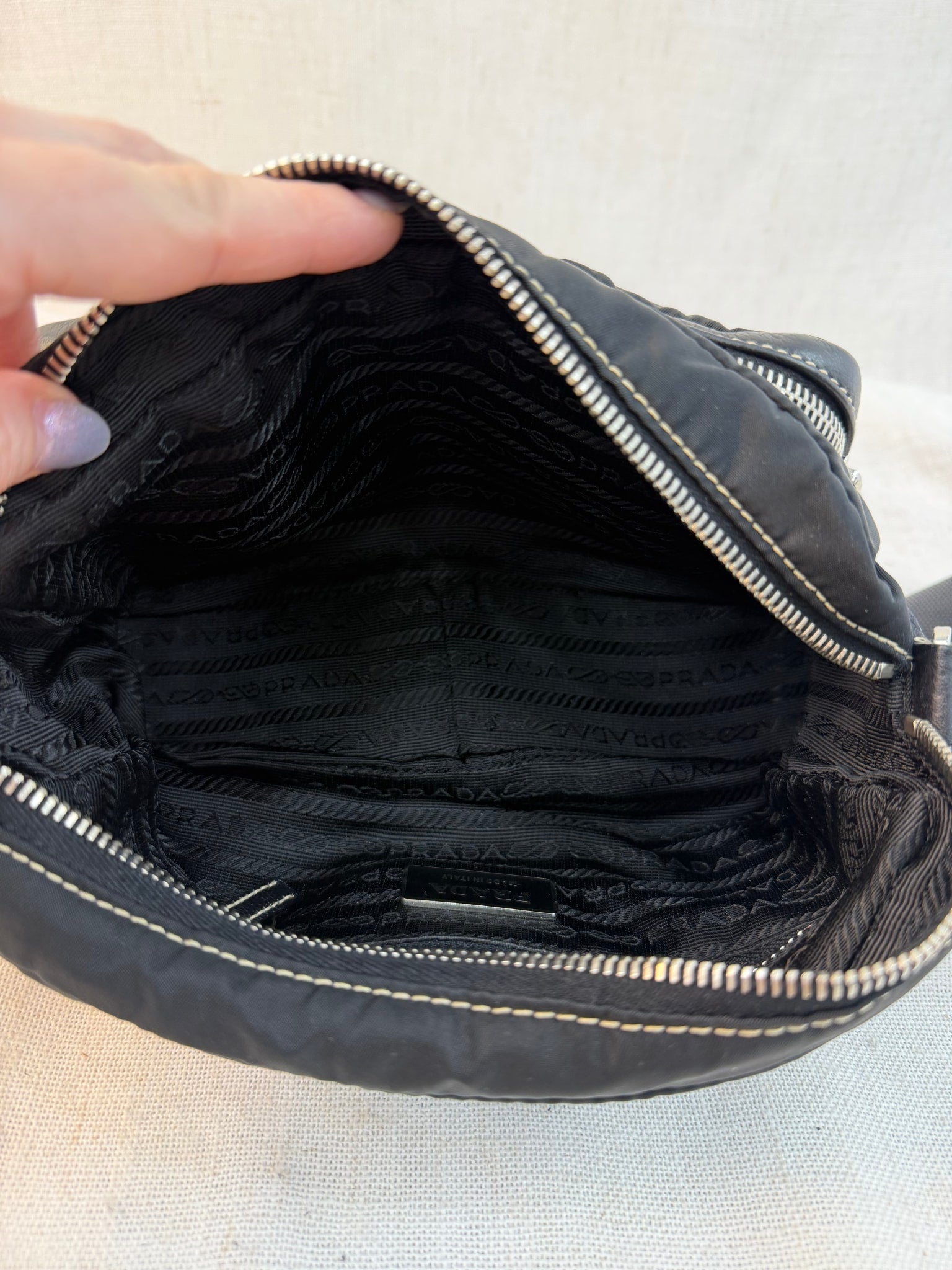 Prada Black Nylon Tessuto Double Pocket Shoulder Bag