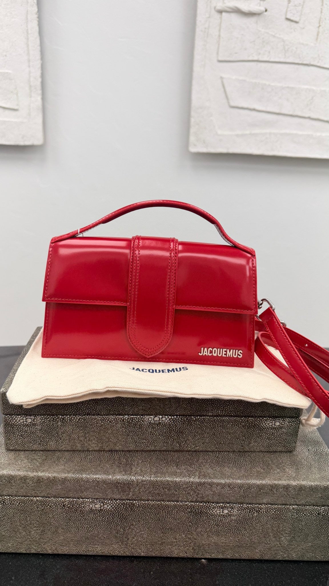 BRAND NEW - Jacquemus Cherry Red Patent Leather Le Grand Bambino 2Way Handbag