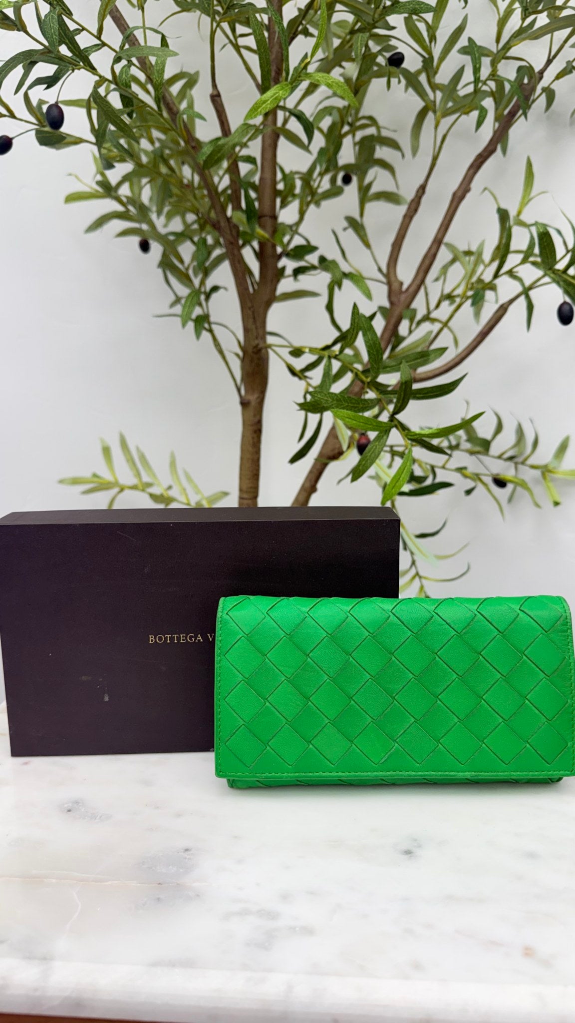 Bottega Veneta Green Intrecciato Leather Long Wallet