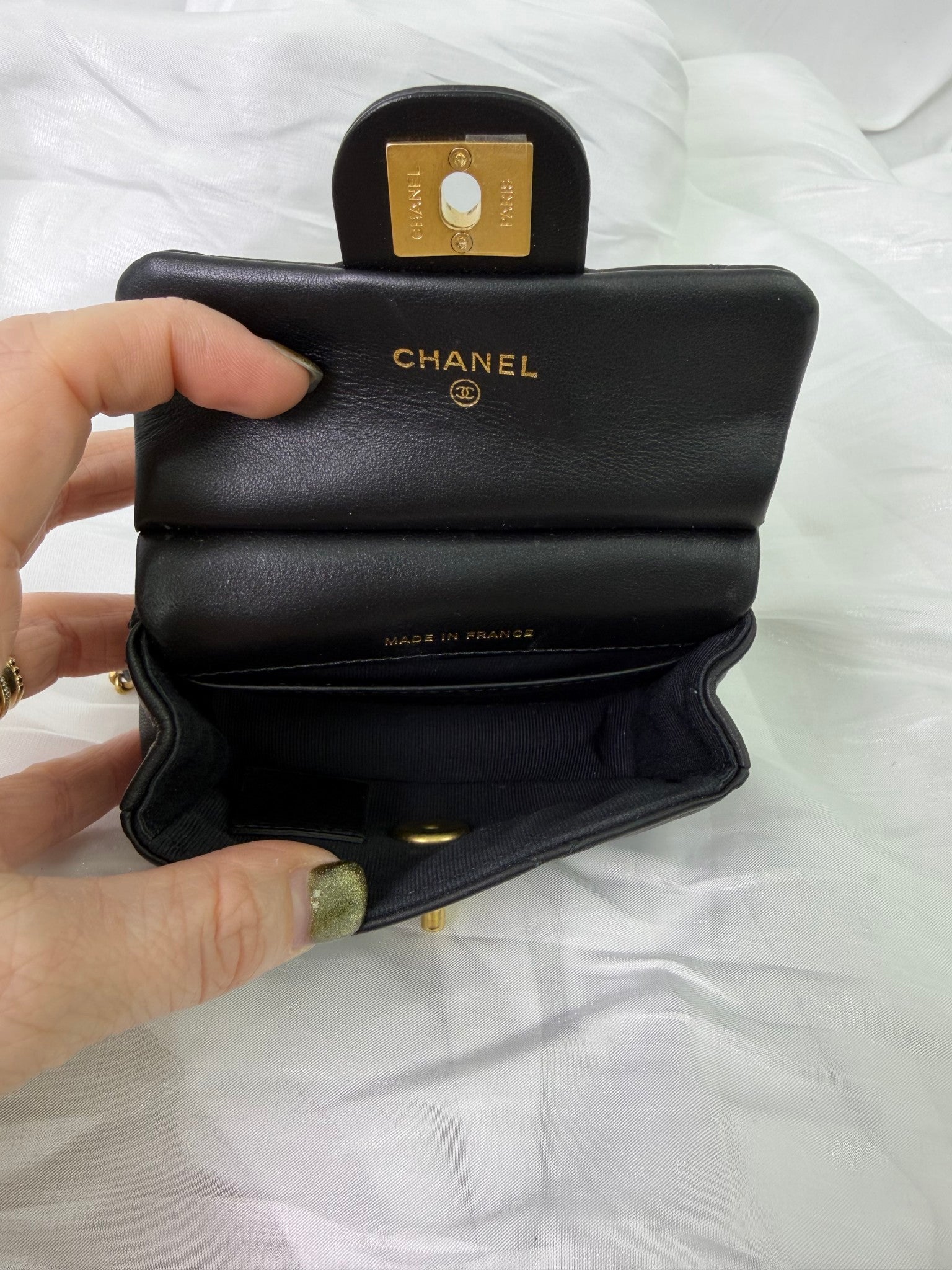 Chanel Black Lambskin Flap Card Holder Bag