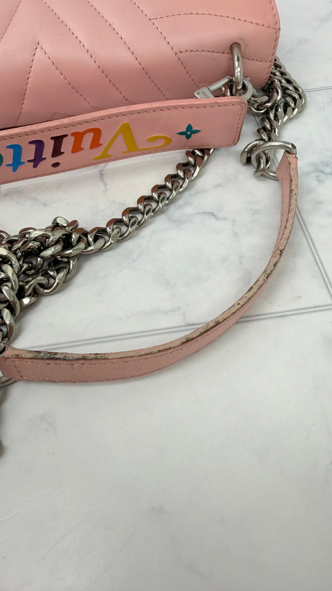 Louis Vuitton Light Pink Leather New Wave MM Chain Shoulder Bag