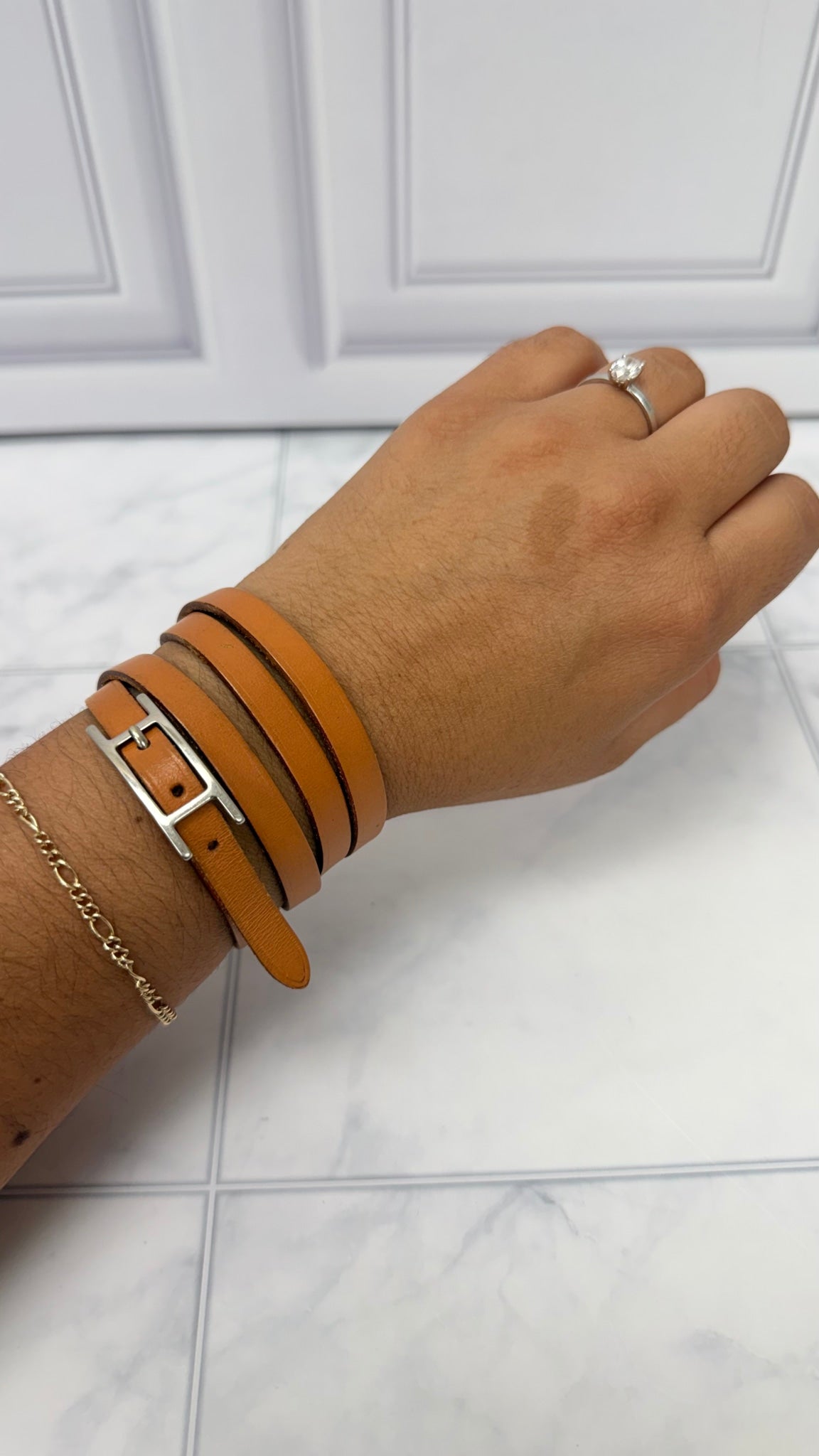 Hermes Brown Leather Behapi Double Tour Bracelet