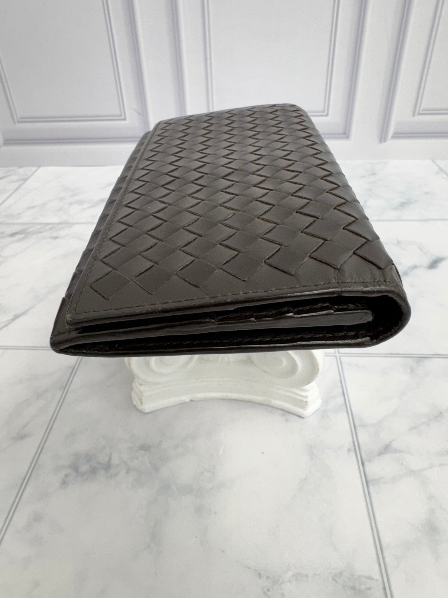 Bottega Veneta Dark Brown Intrecciato Leather Bifold Long Wallet
