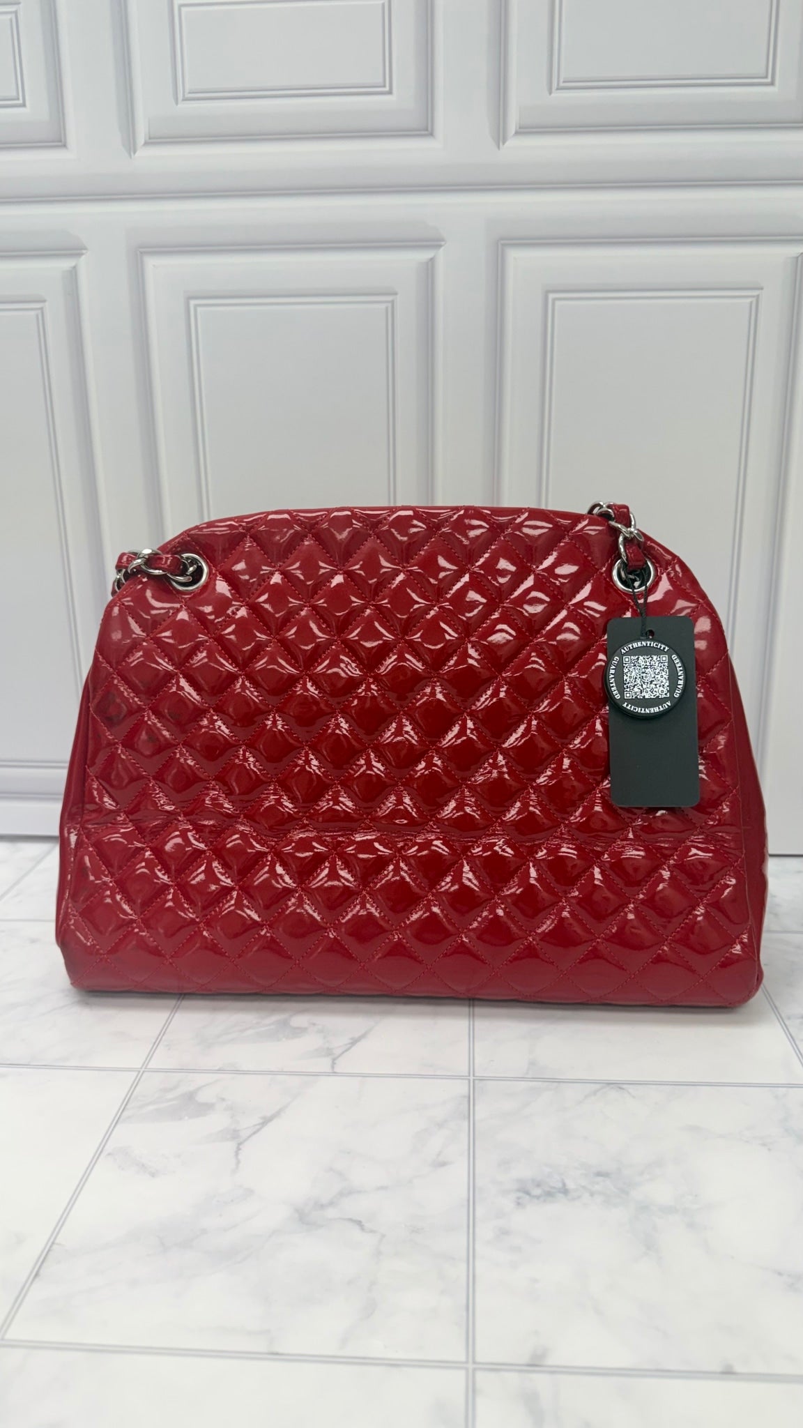 Chanel Red Patent Leather Mademoiselle Bowling Bag