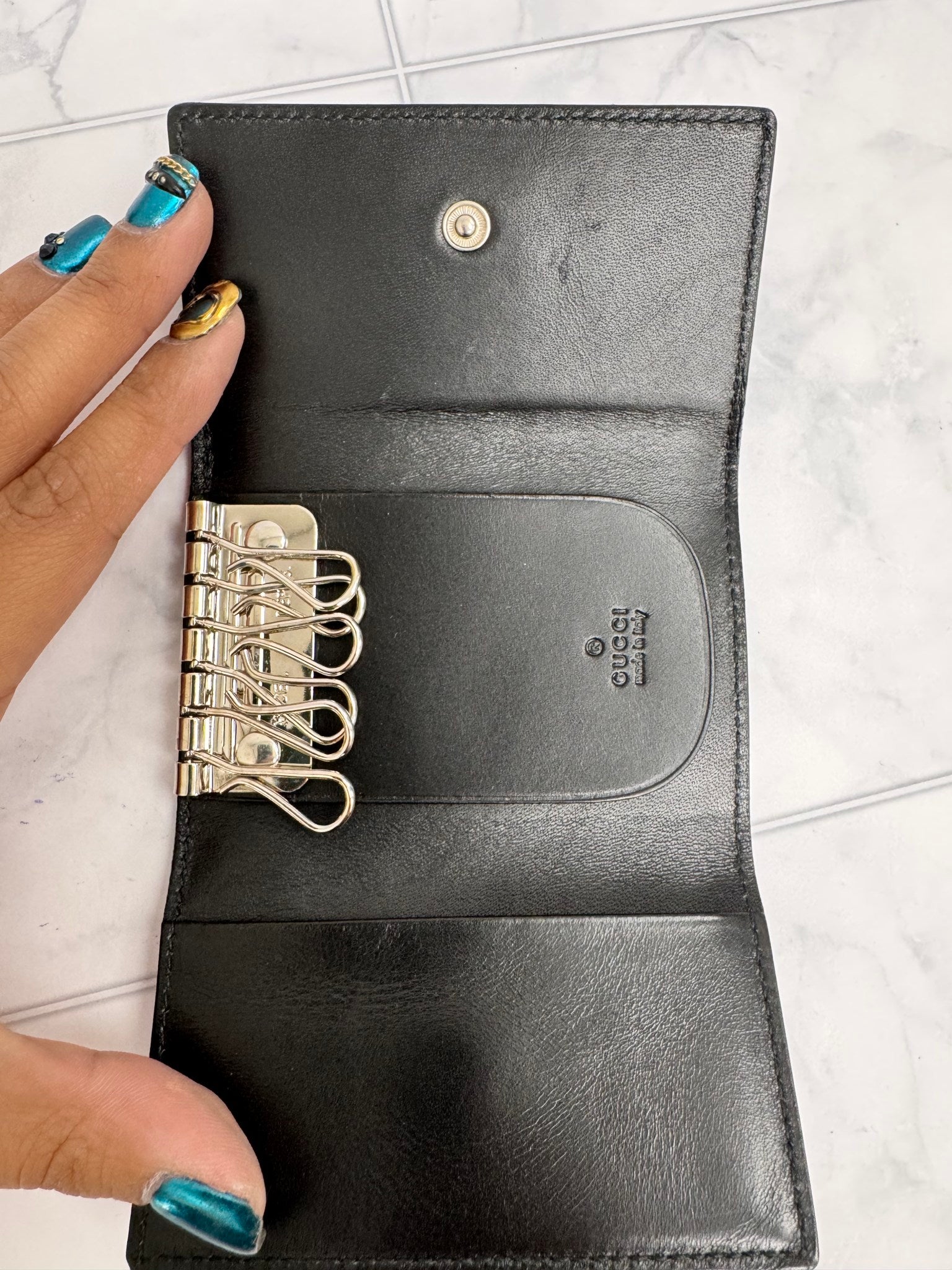 Gucci Black Leather G Emblem Key Case