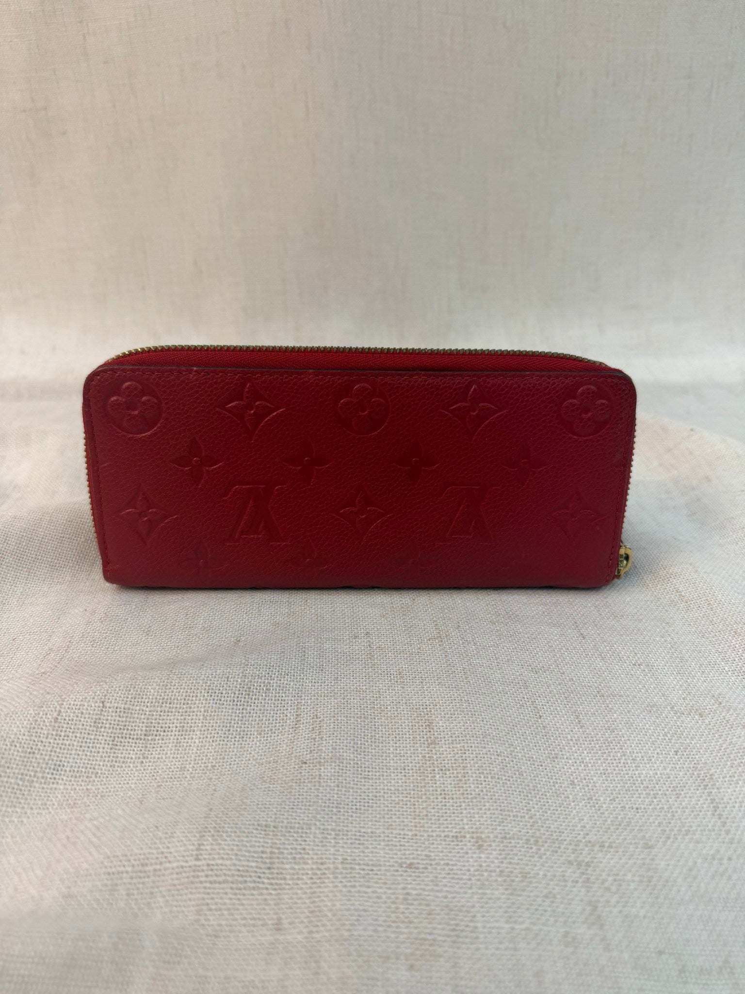 Louis Vuitton Red Leather Clemence Zippy Wallet