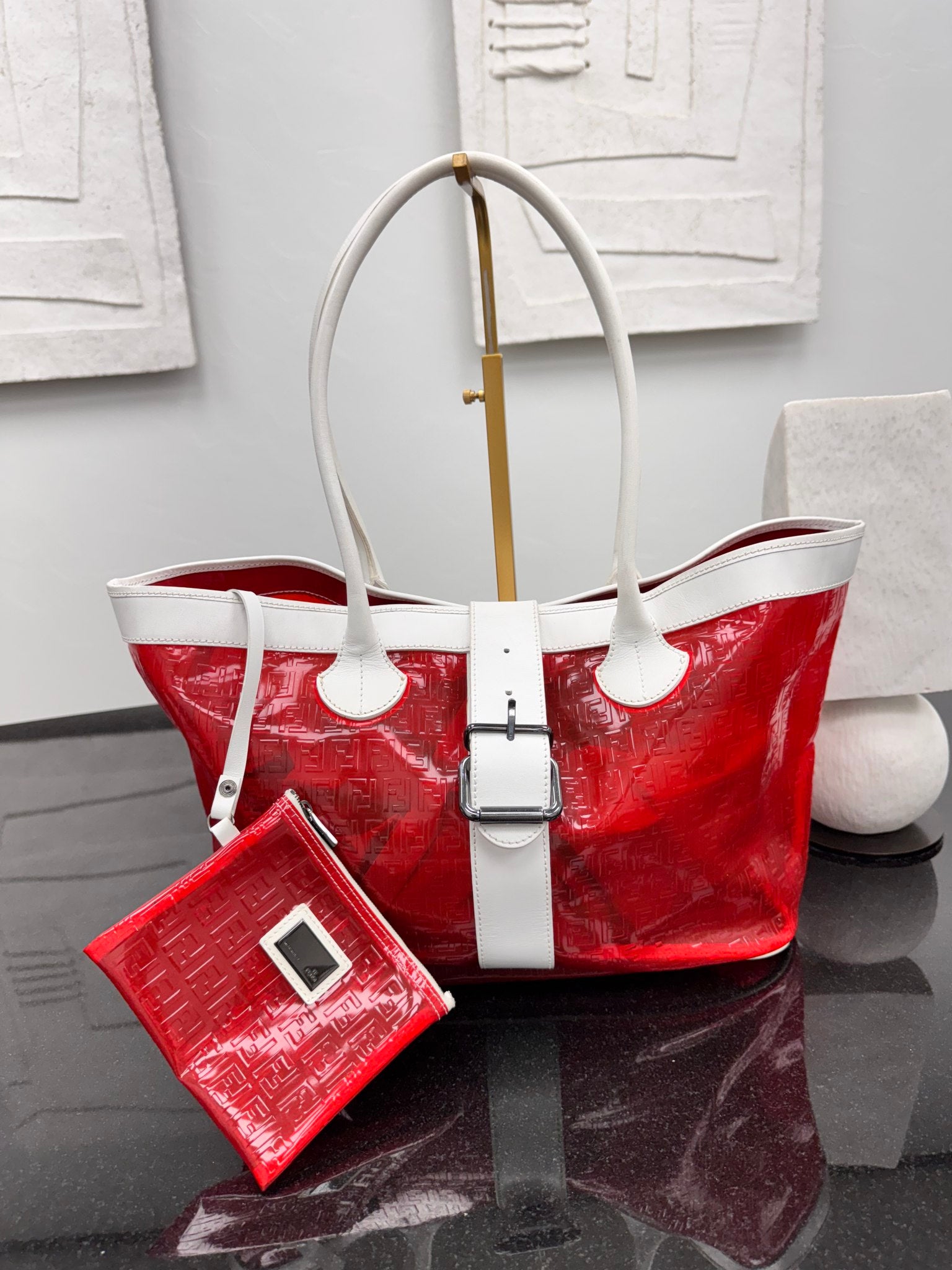 Fendi Red And White Vinyl Zucchino Shoulder Bag