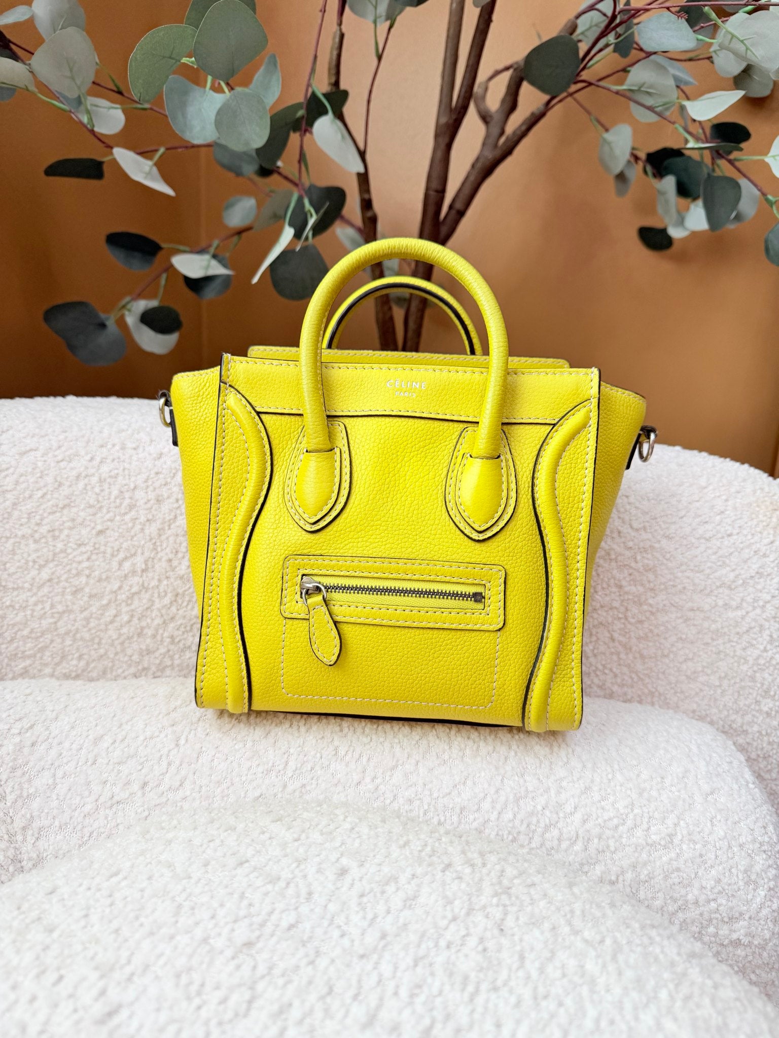 Celine Yellow Leather Nano Luggage Tote
