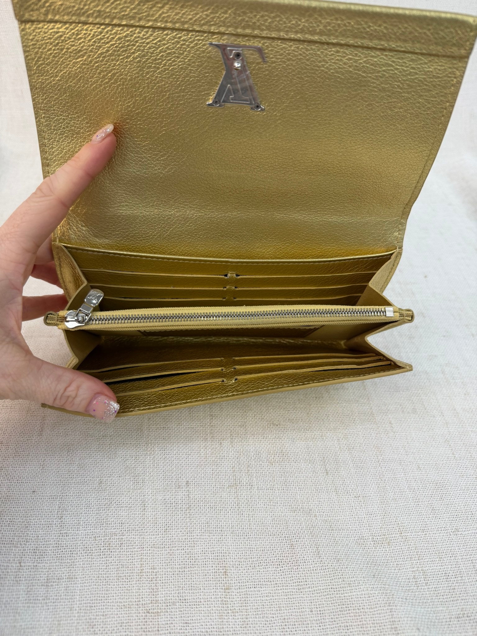 Louis Vuitton Gold Leather Mylockme Long Flap Wallet