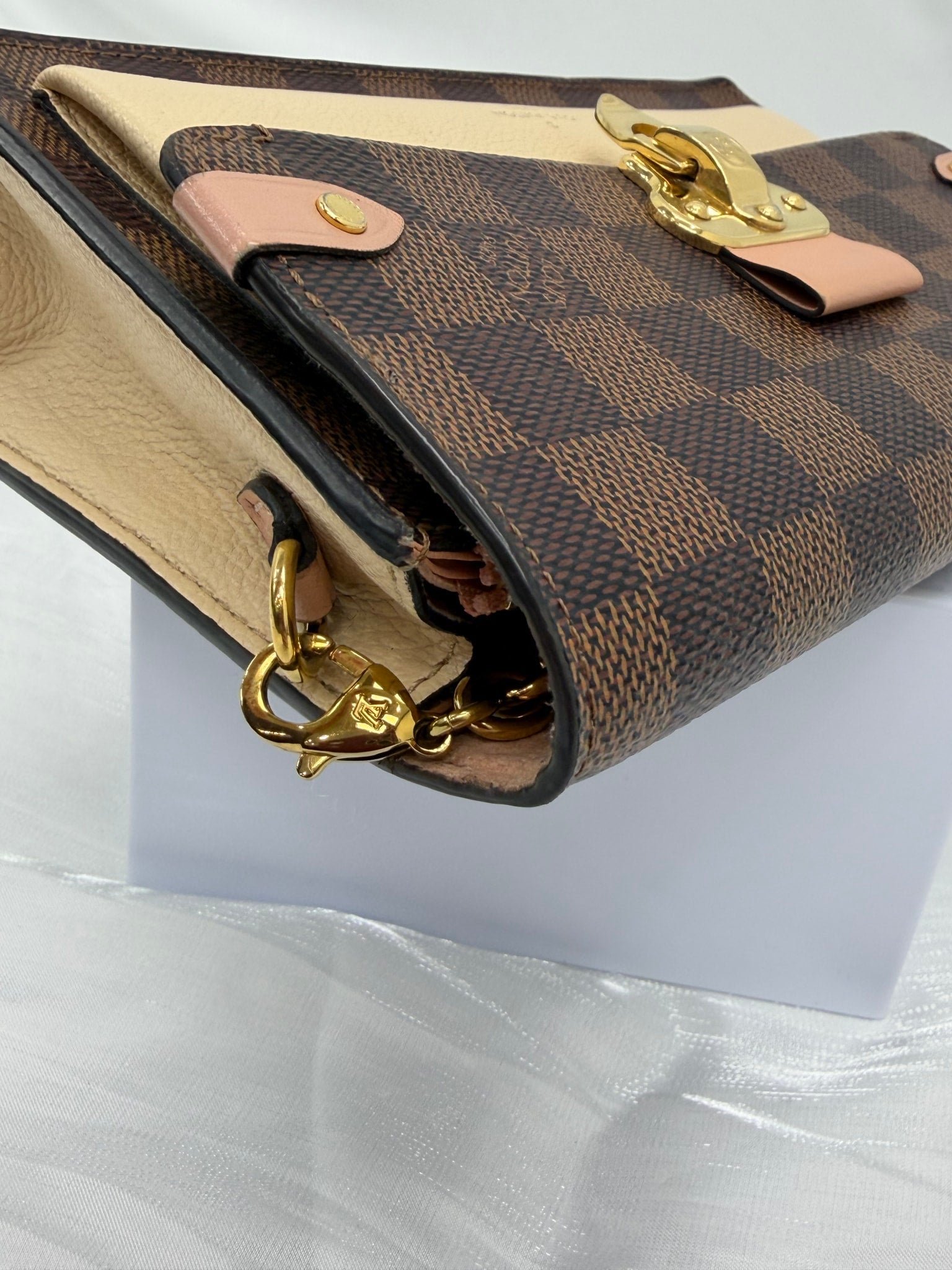 Louis Vuitton Damier Ebene & Beige Vavin Chain Wallet