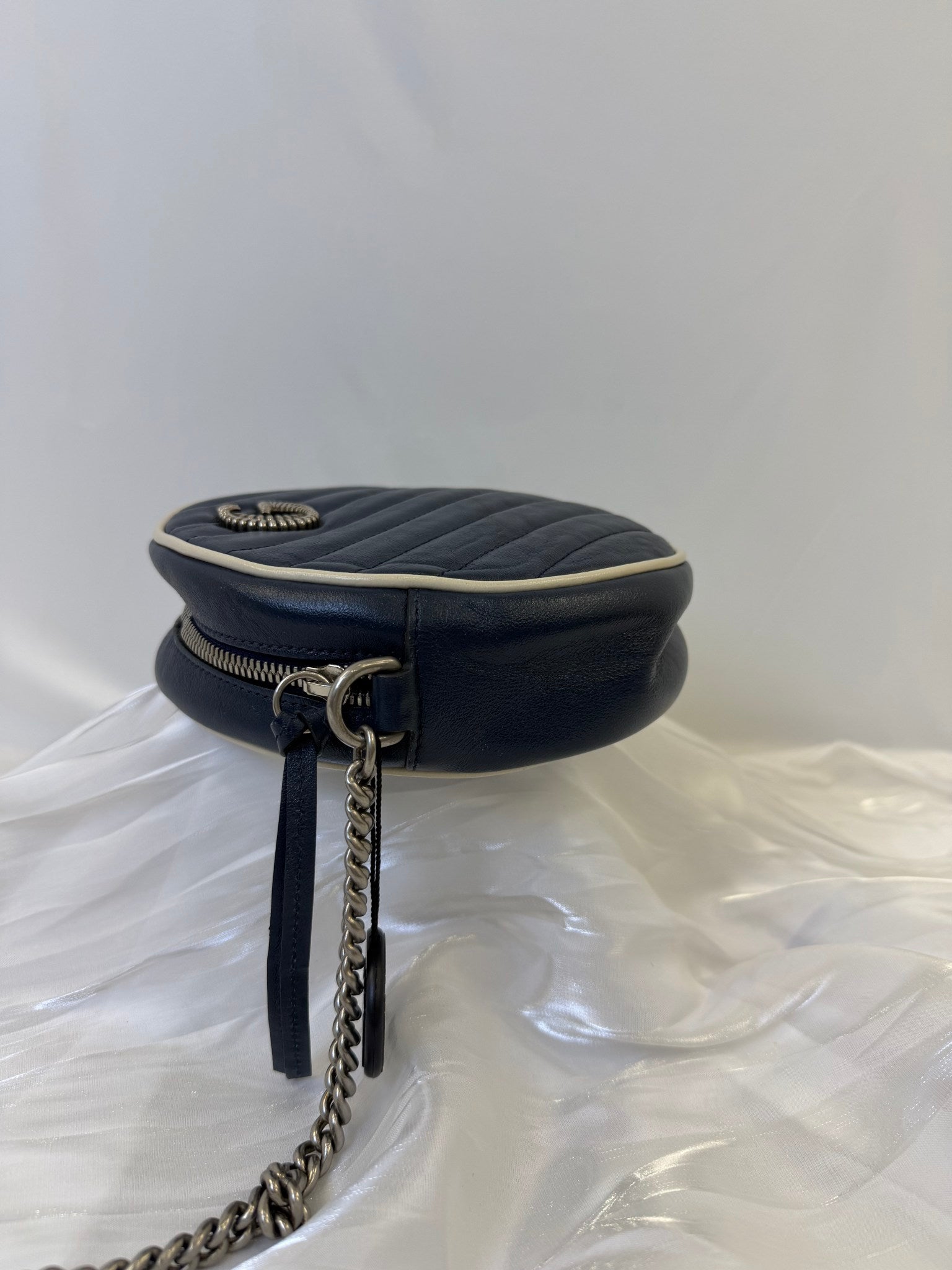 Gucci Navy Leather Marmont Mini Round Crossbody Bag