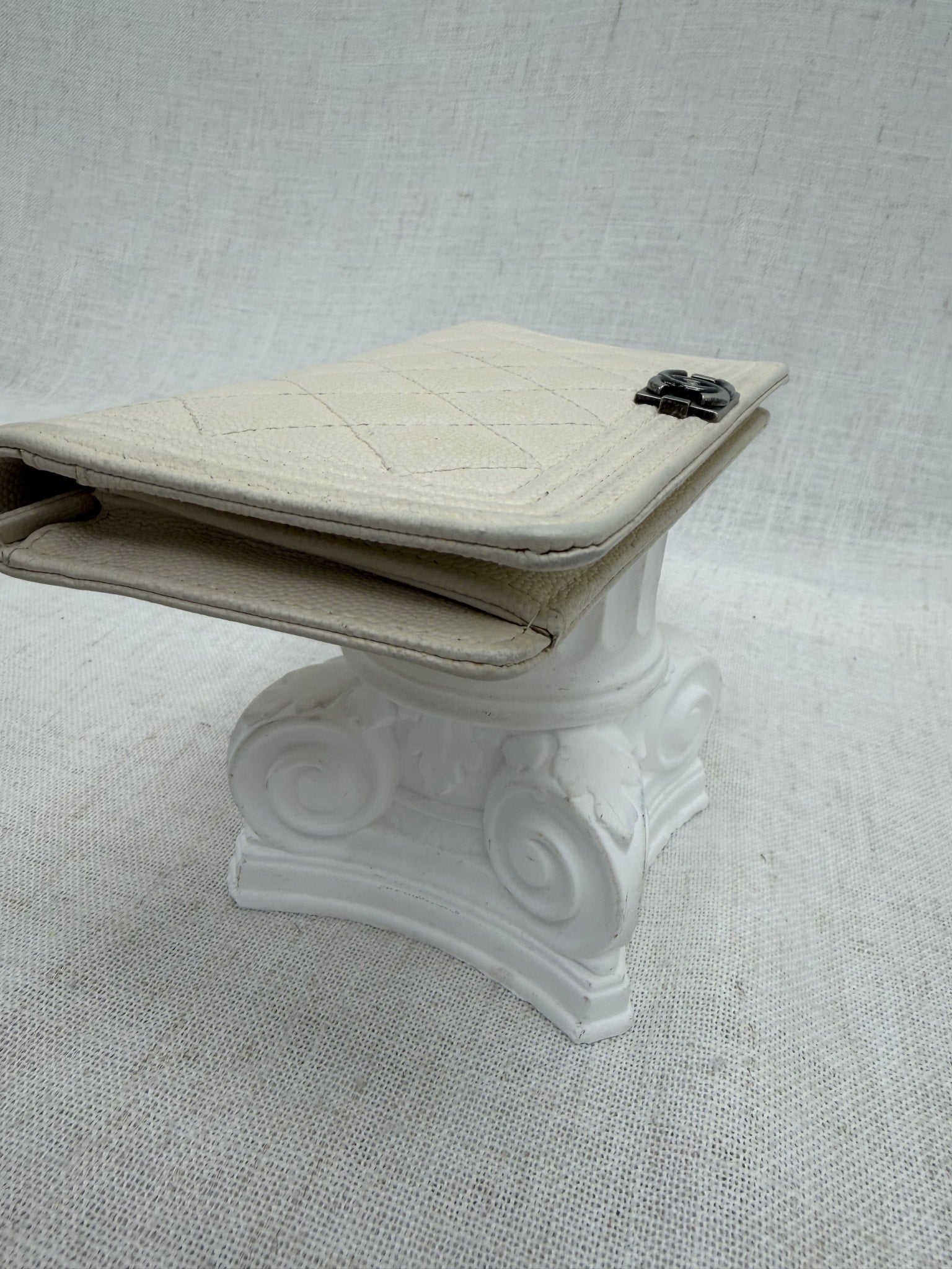 Chanel Ivory Caviar Leather Boy Long Wallet