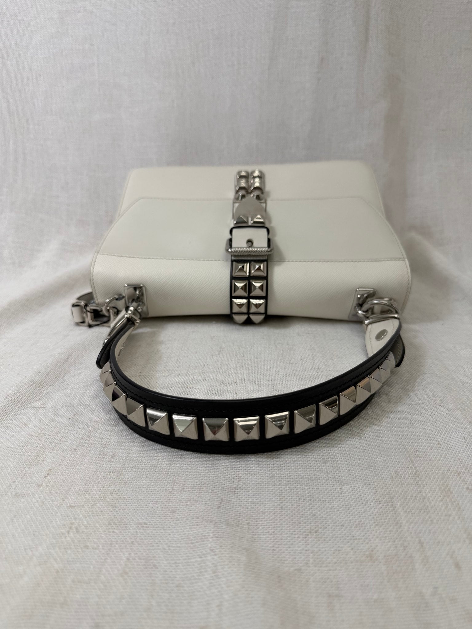White Leather Prada Electa Handbag