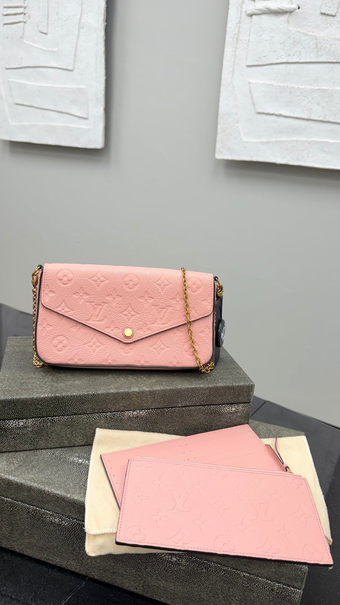 Louis Vuitton Pink Monogram Empreinte Leather Pochette Felicie Bag