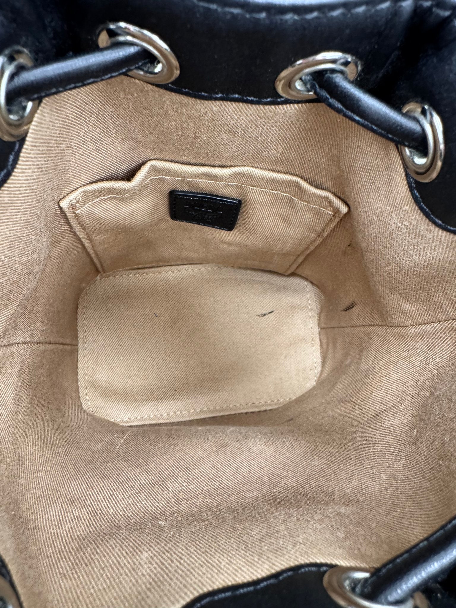MCM Black Visetos Leather Panda Drawstring Bucket Bag