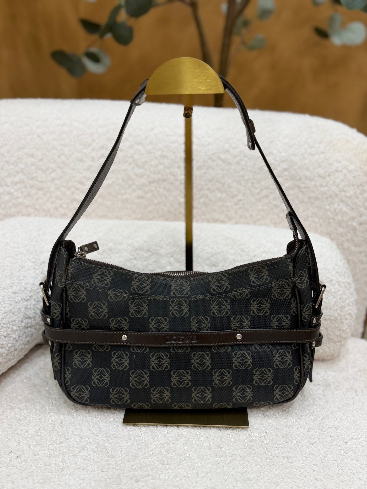 Loewe Brown Coated Canvas Anagram Shoulder Bag