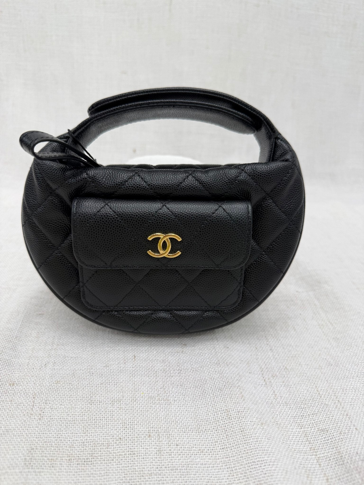 Chanel Black Caviar Leather Mini Round Polly Pocket Bag