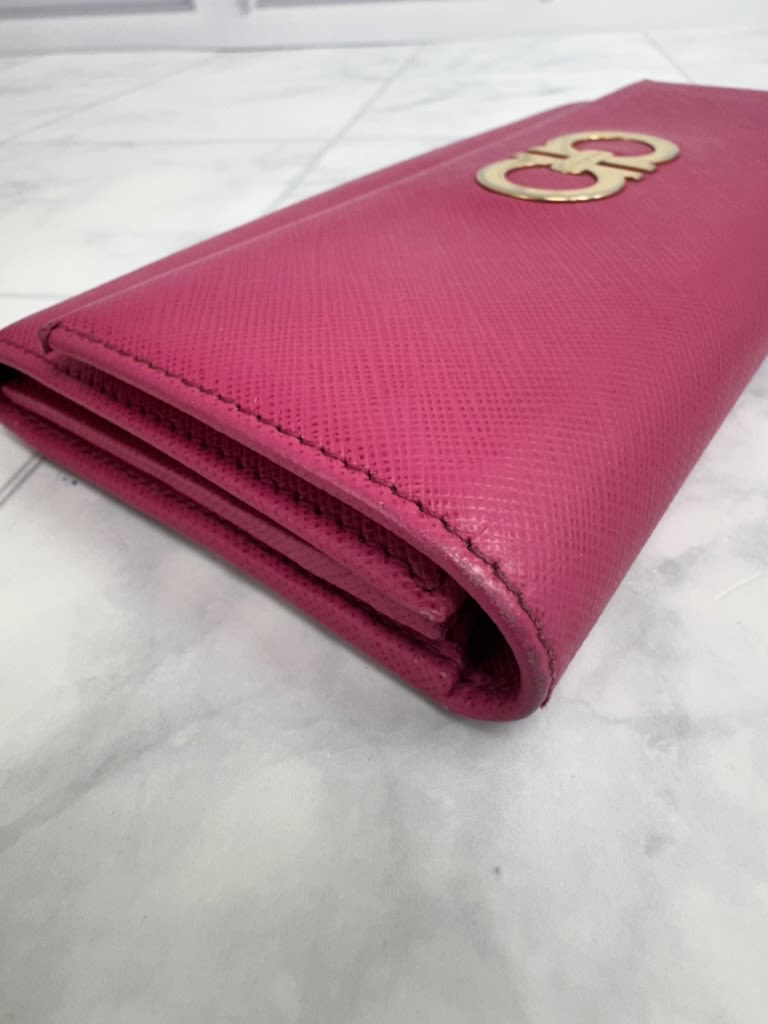 Salvatore Ferragamo Pink Saffiano Leather Long Wallet