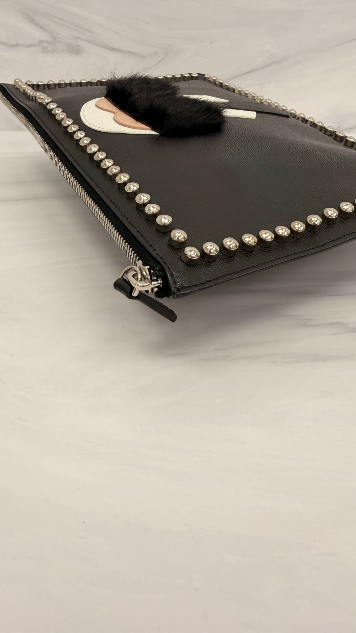 LIKE NEW - Fendi Black Saffiano Leather Karlito Clutch