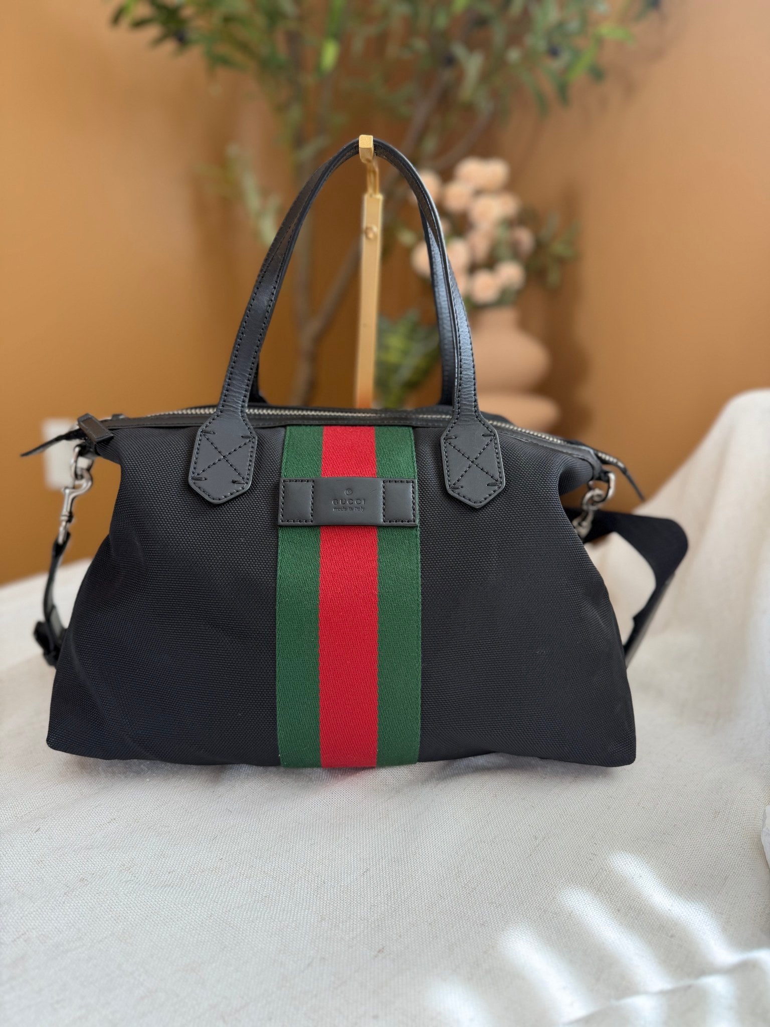 Gucci Black Canvas And Web Two Way Messenger Bag
