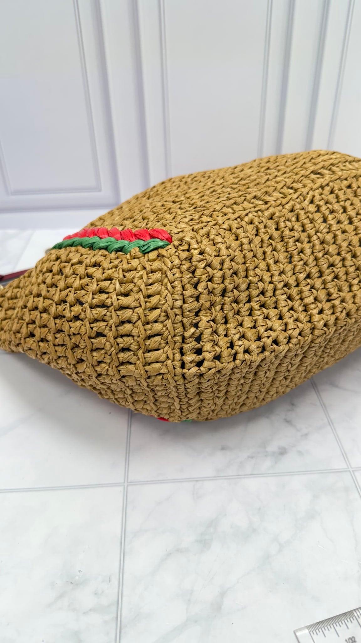 Gucci Raffia Web Marmont Chain Tote
