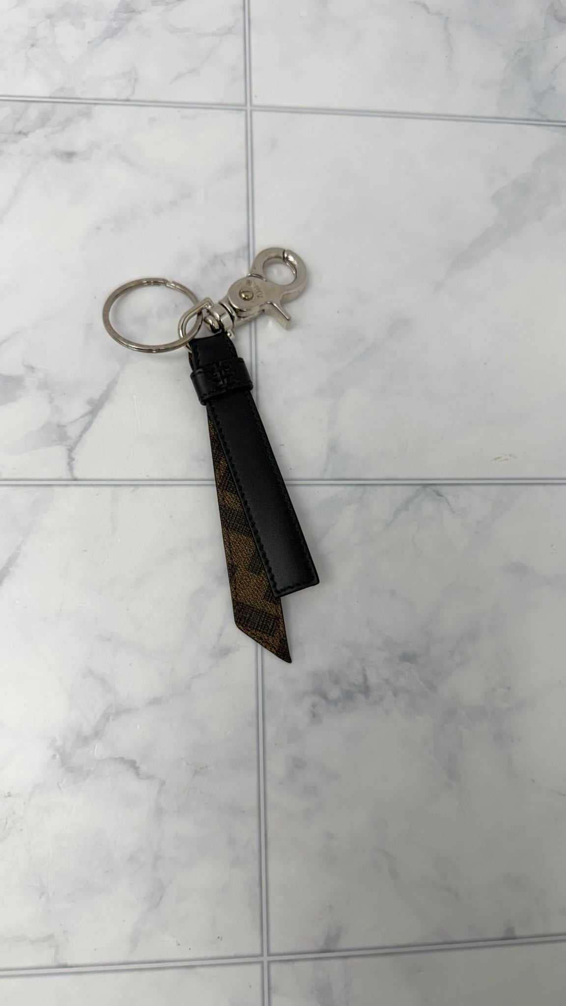 LIKE NEW - Fendi Brown And Black Leather Coated Canvas FF Logo Keychain