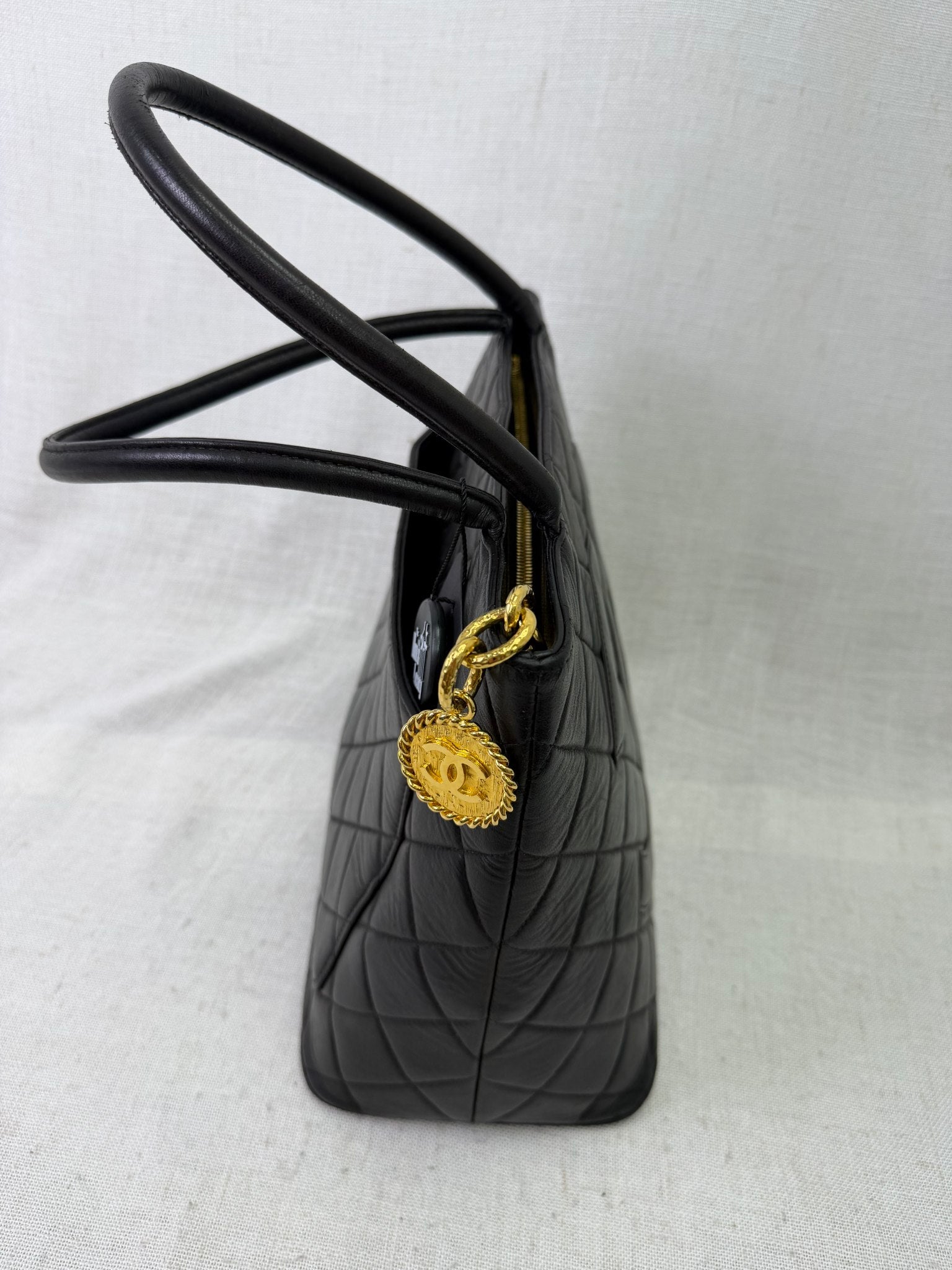 Chanel Vintage Black Quilted Calfskin Medallion Shoulder Bag