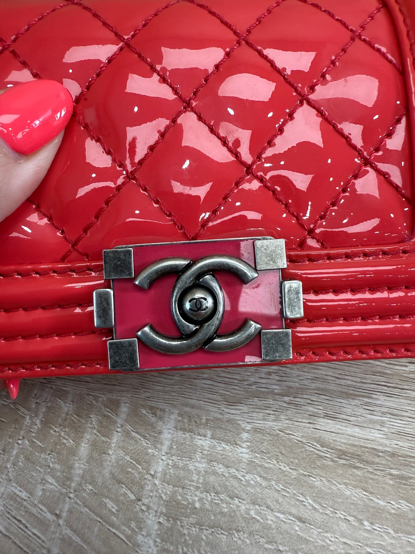 Chanel Pink Quilted Patent Leather Mini Boy Bag