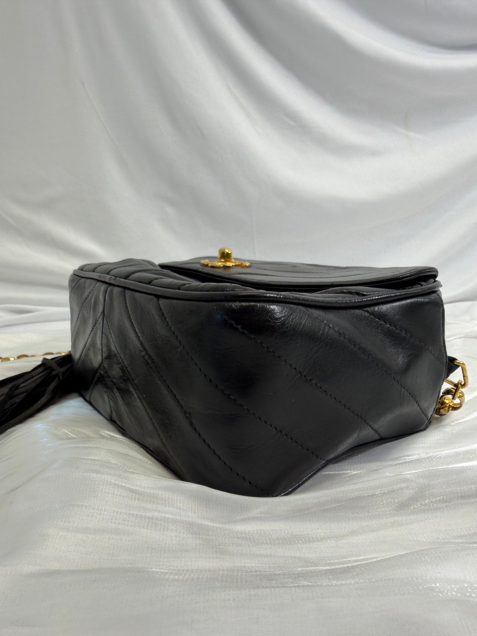 Chanel Black Lambskin Tassel Turnlock Camera Bag