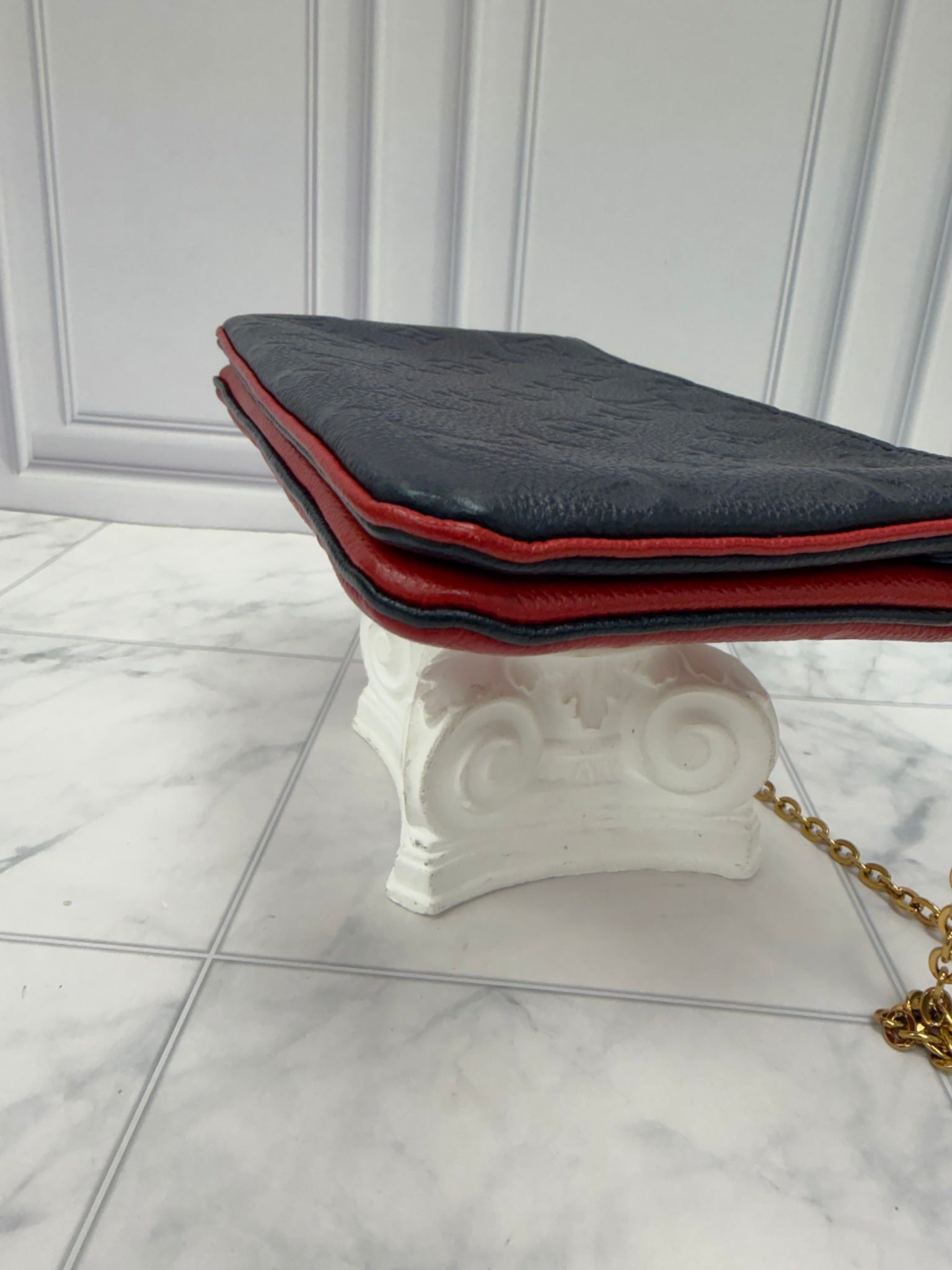 Louis Vuitton Navy & Red Empreinte Leather Double Zip Pochette