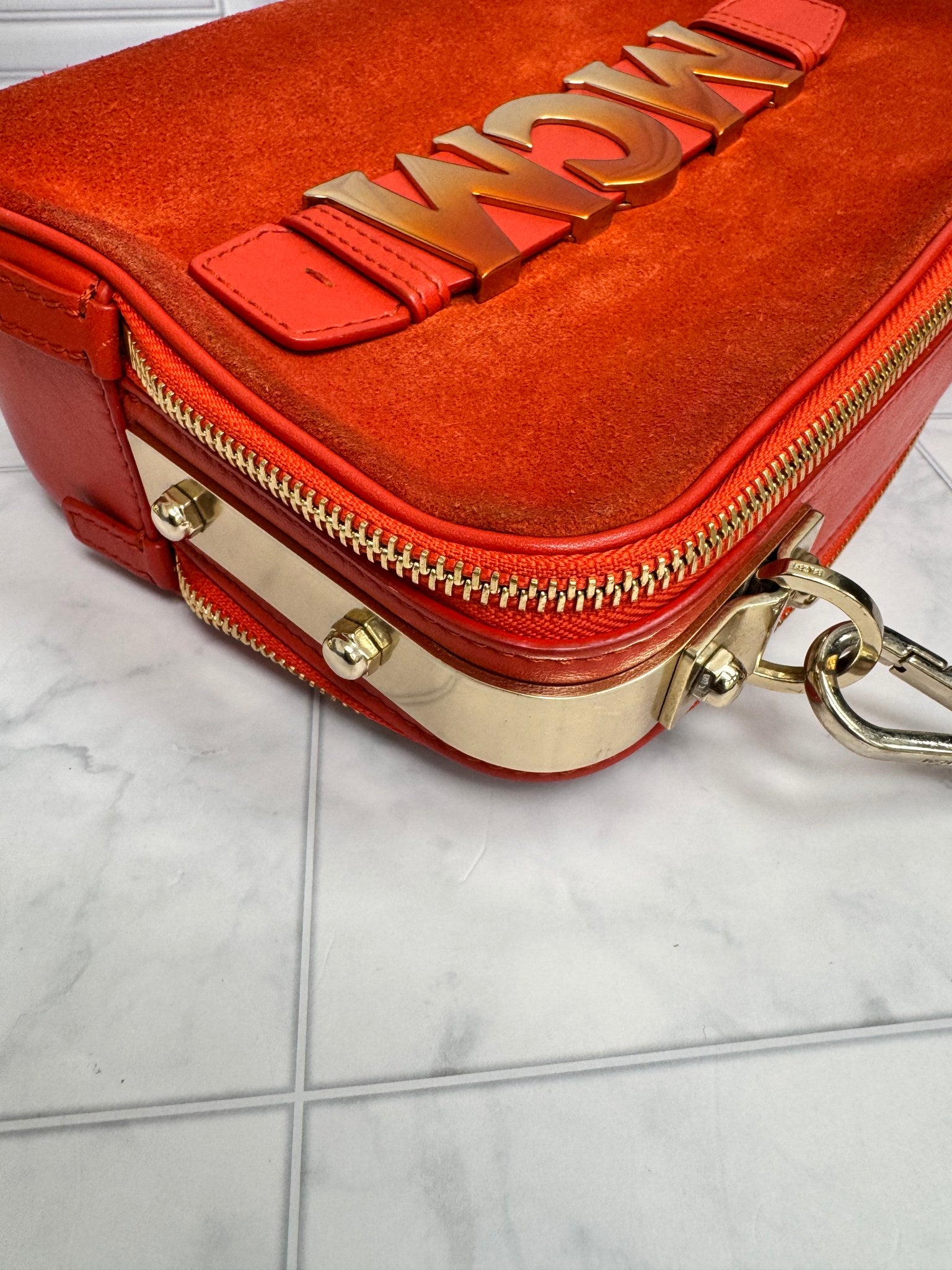 MCM Orange Suede Crossbody Bag