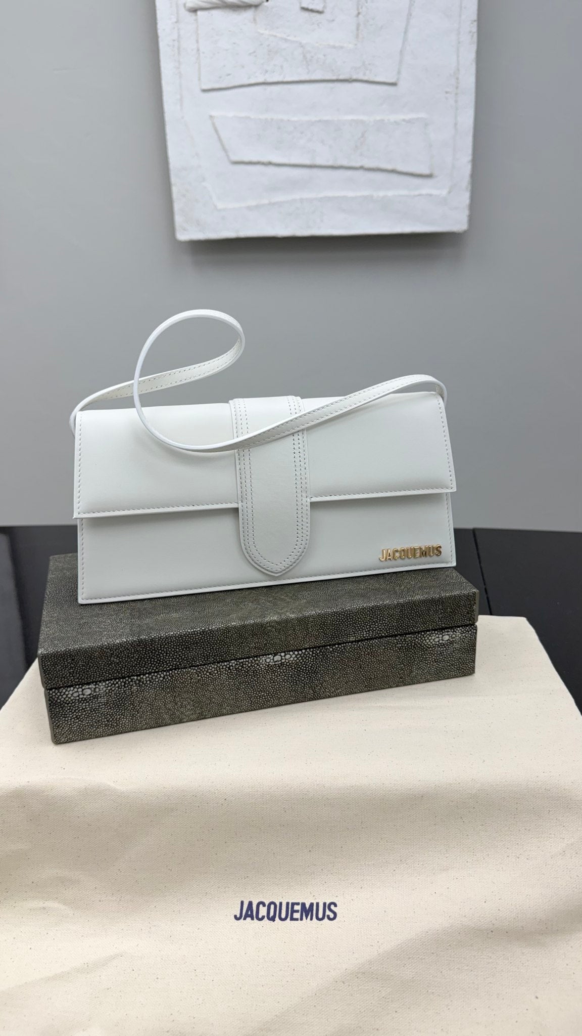 BRAND NEW - Jacquemus White Leather Le Bambino Long Shoulder Bag