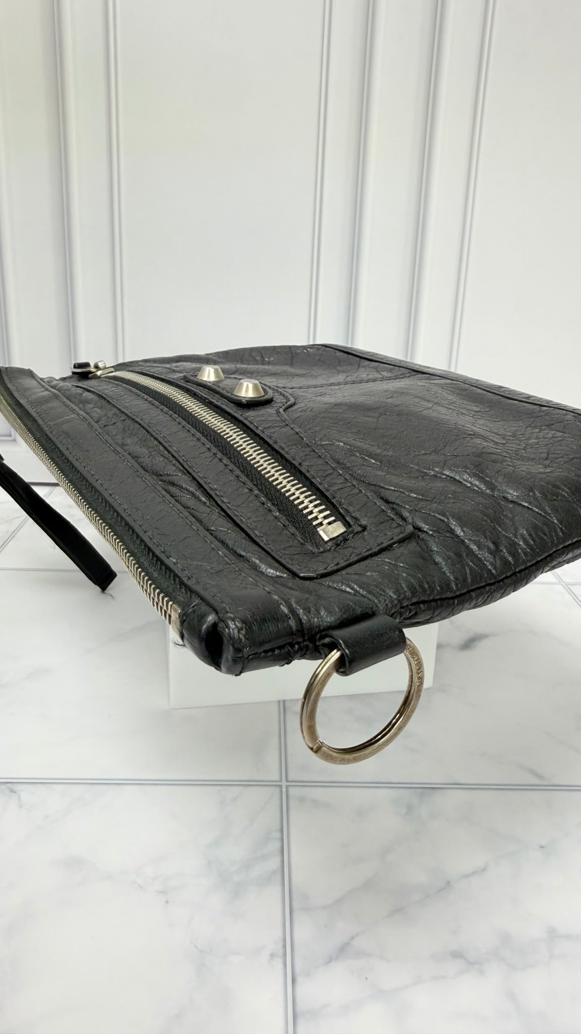Balenciaga Black Leather City Clip Clutch Pouch