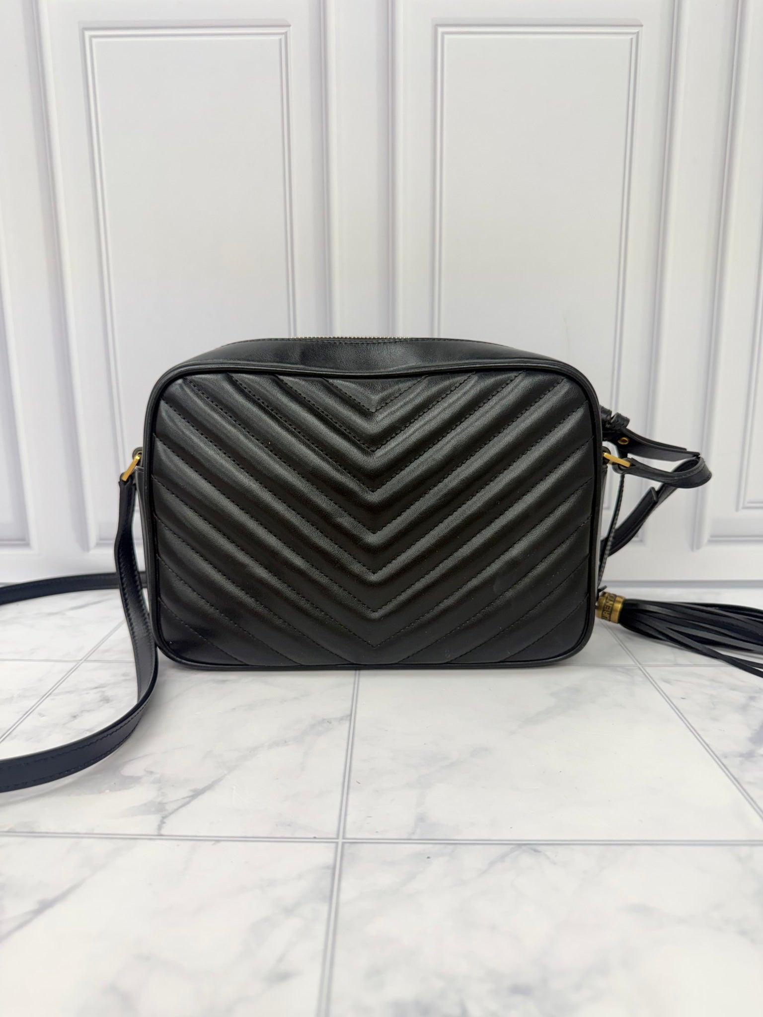 Saint Laurent YSL Black Calfskin Leather Lou Camera Bag