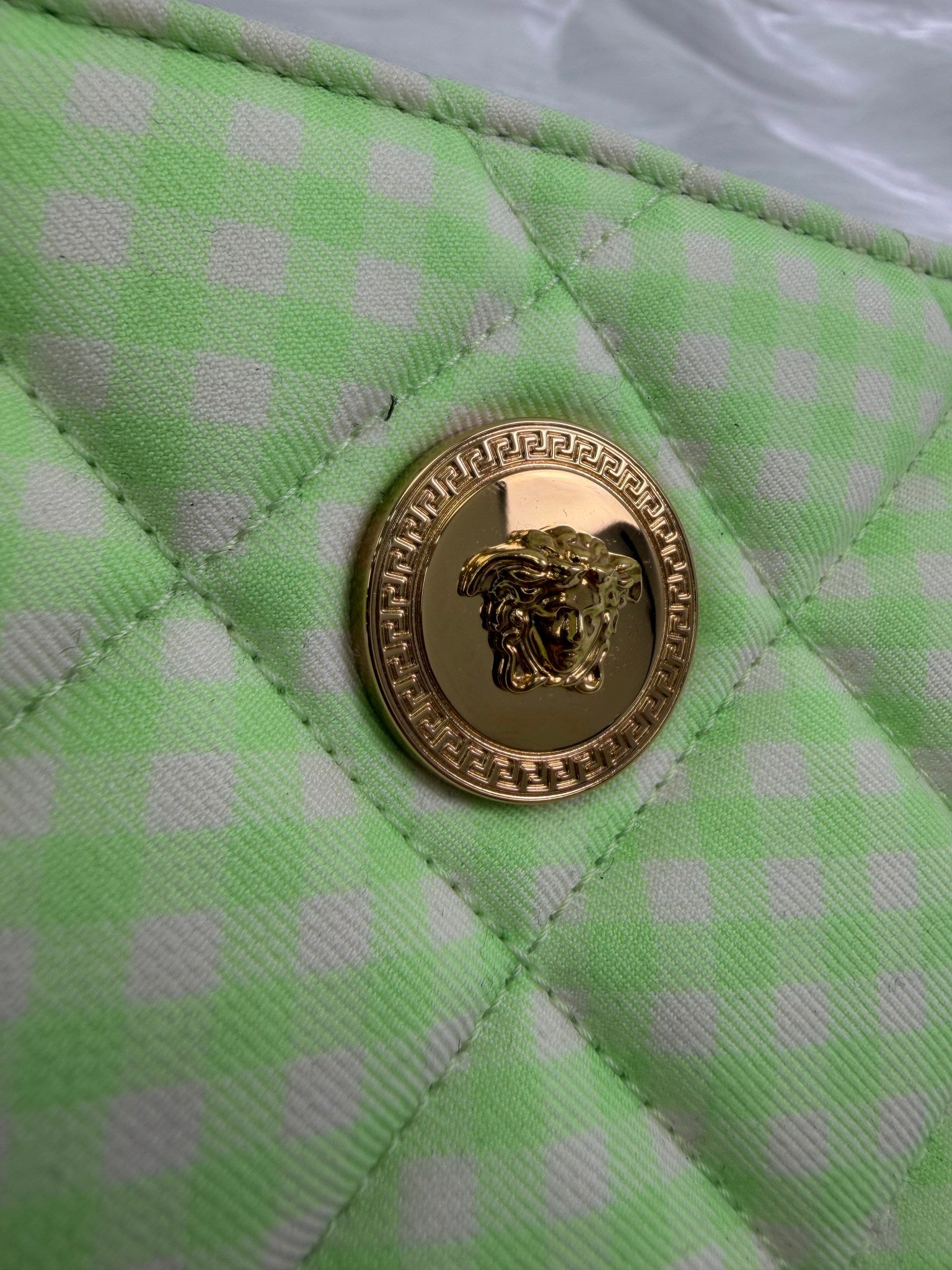 BRAND NEW- Versace Green & White Plaid Medusa Crossbody