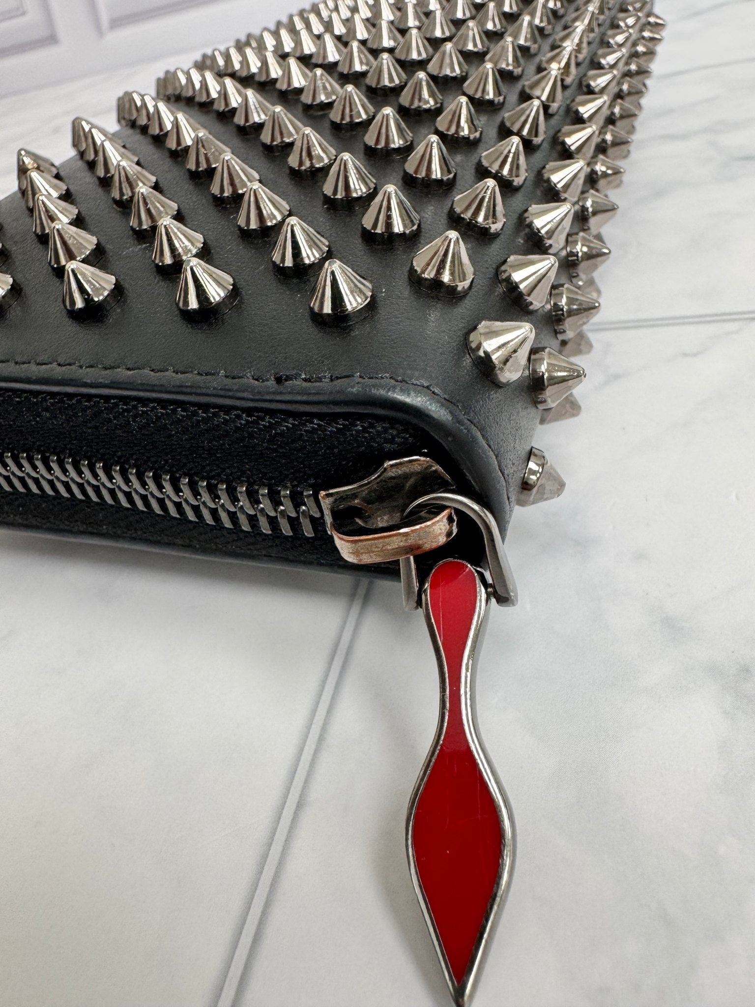 Christian Louboutin Black Studded Leather Panettone Long Zippy Wallet
