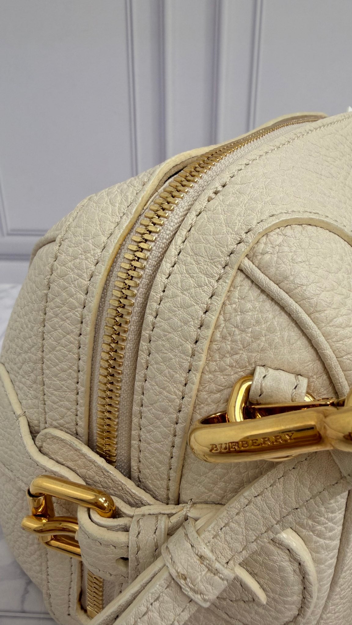 Burberry White Grained Leather Small Barrel Bag