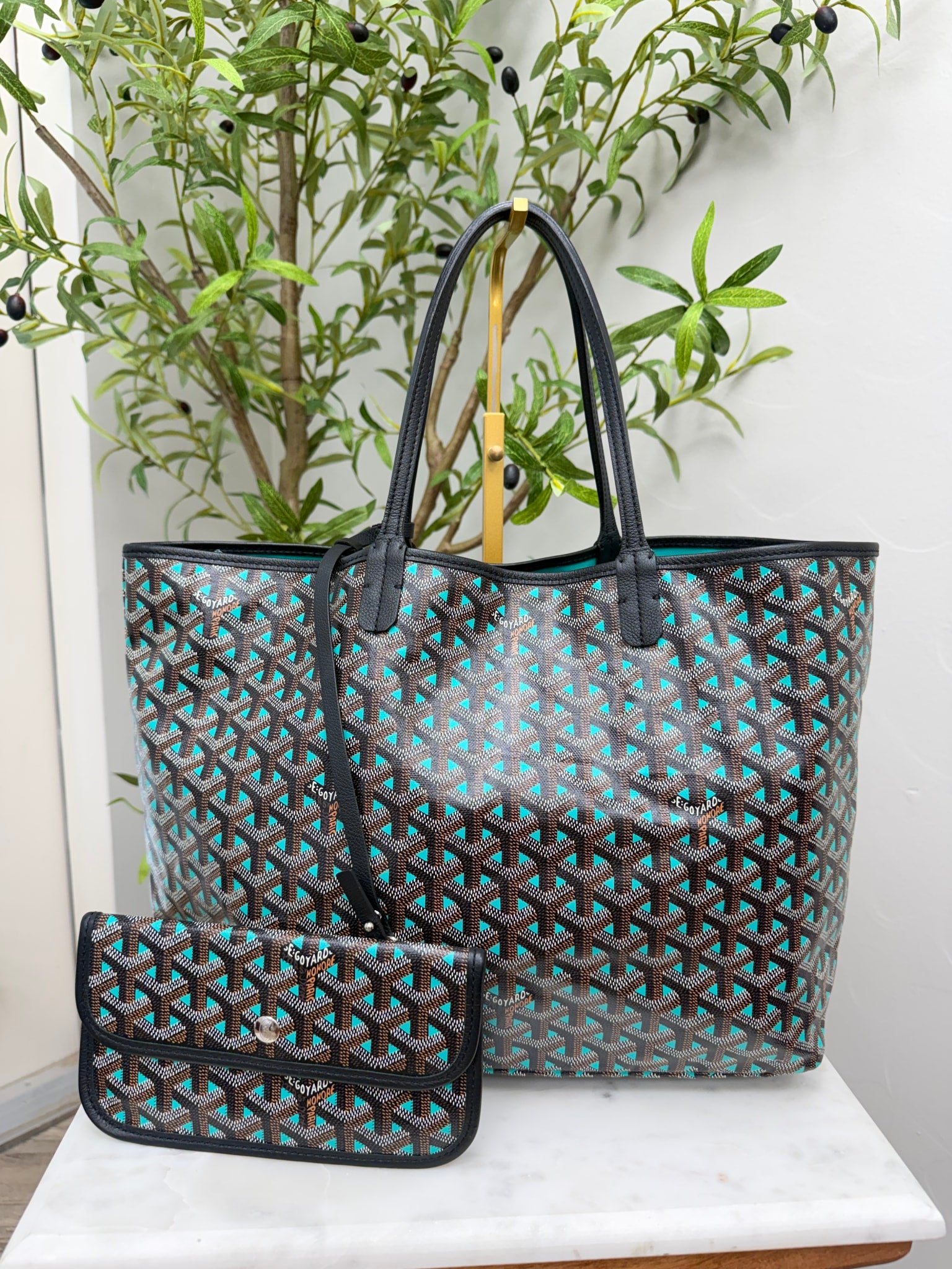 Goyard Teal And Black Goyardine Canvas Saint Louis Tote Bag