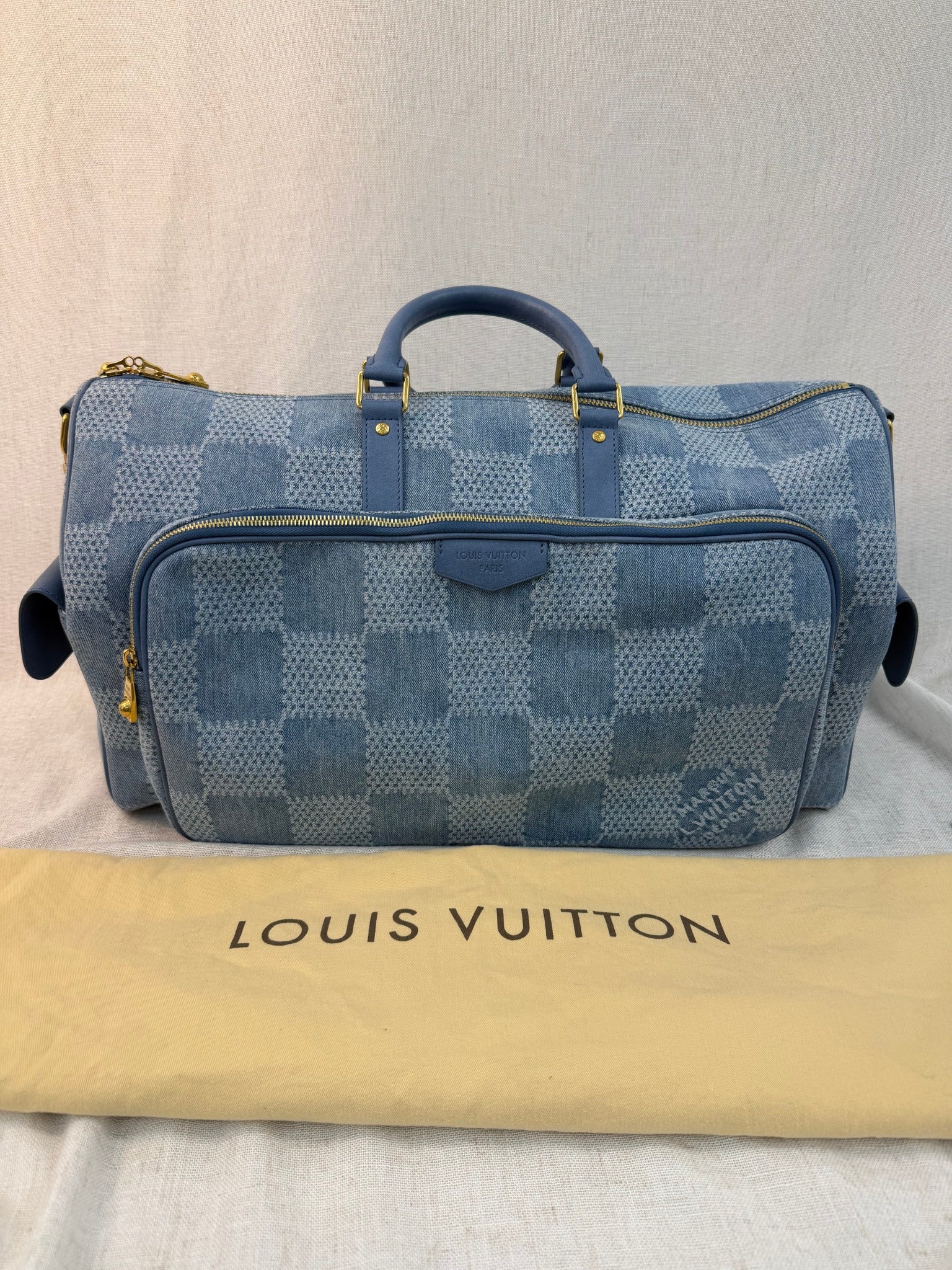 Louis Vuitton Damier Denim Keepall Cargo 50 Duffel Bag