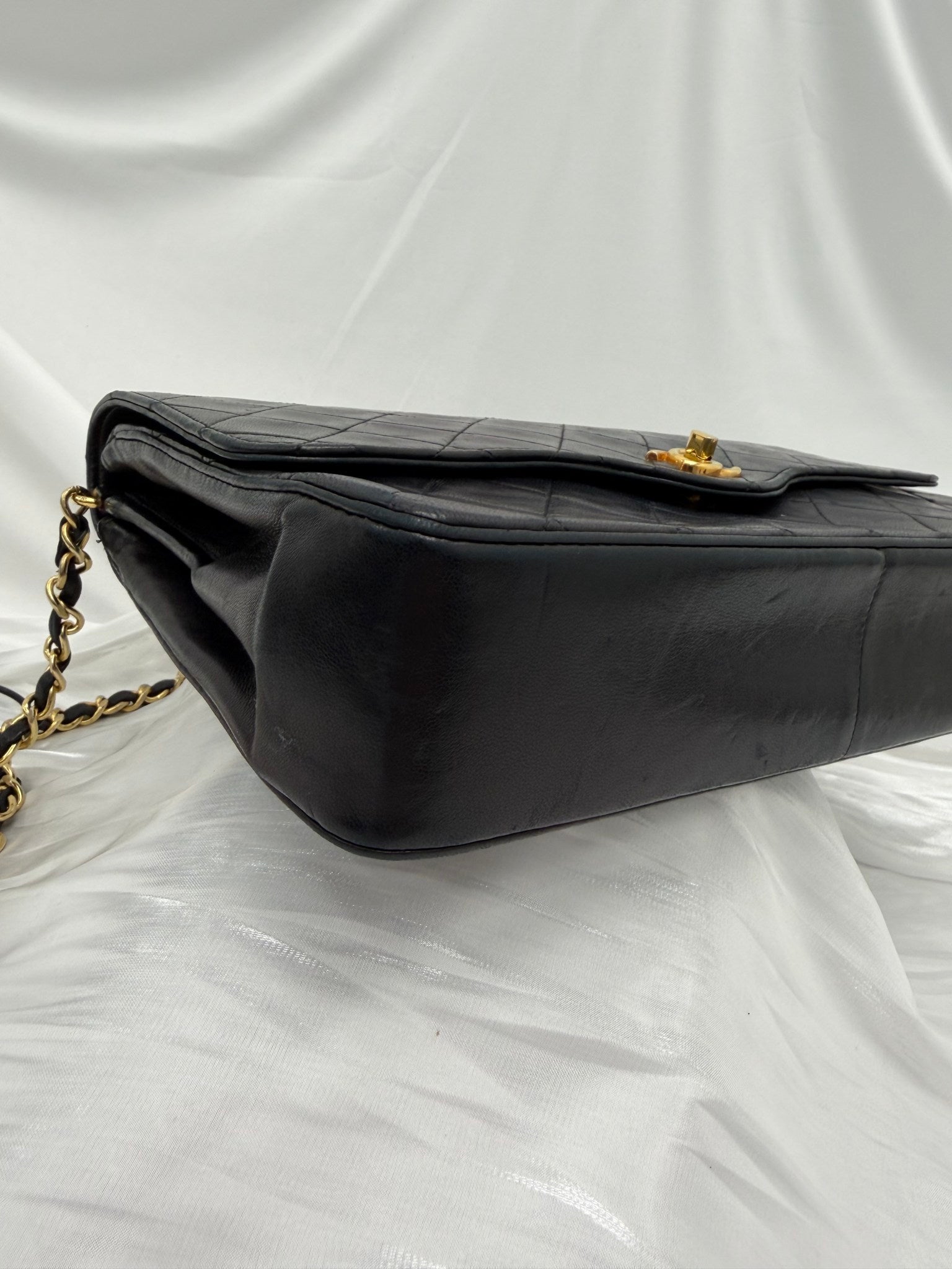 Chanel Vintage Black Quilted Leather 24K Flap Bag