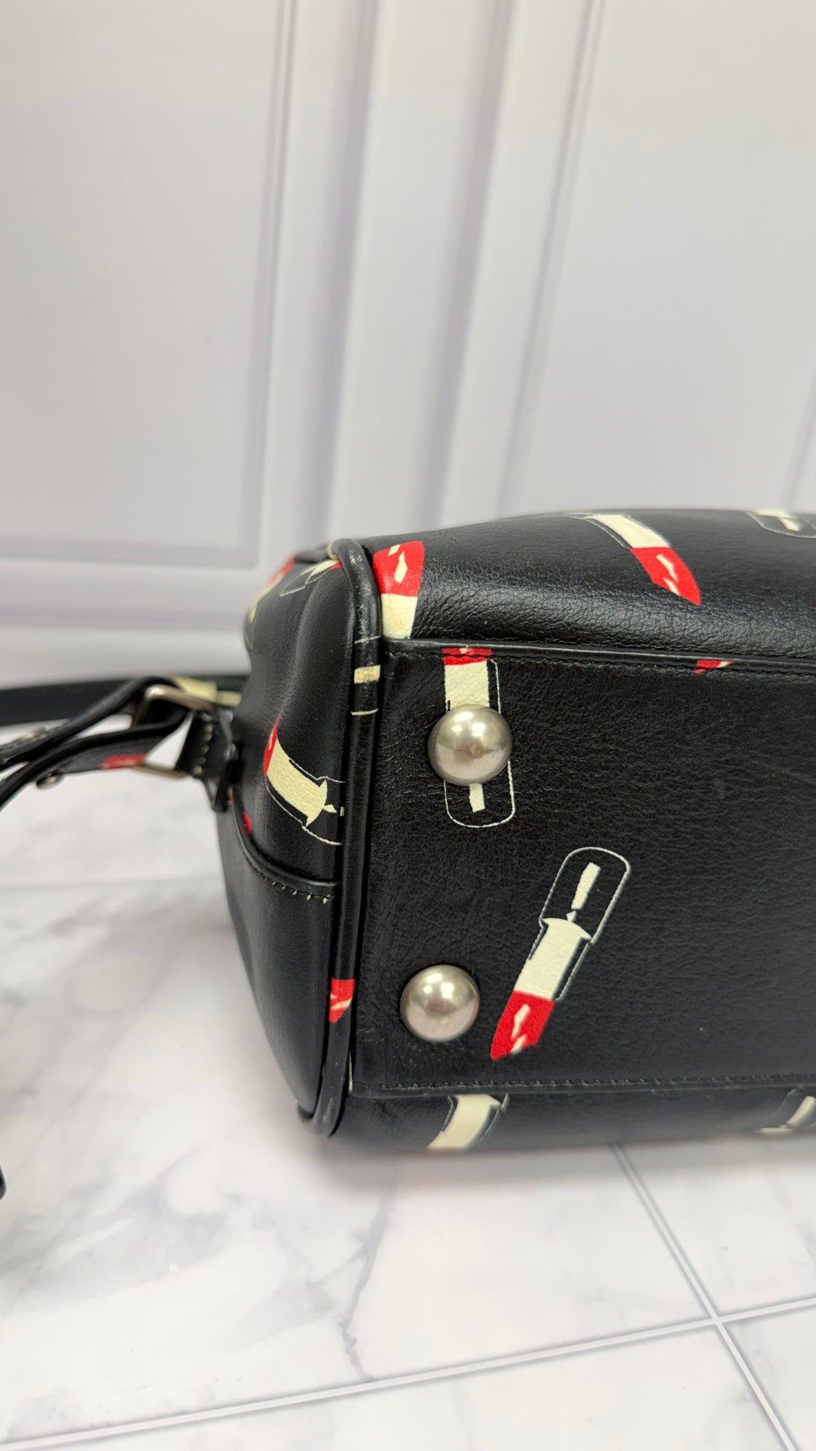 Saint Laurent YSL Black Leather Lipstick Baby Boston Bag