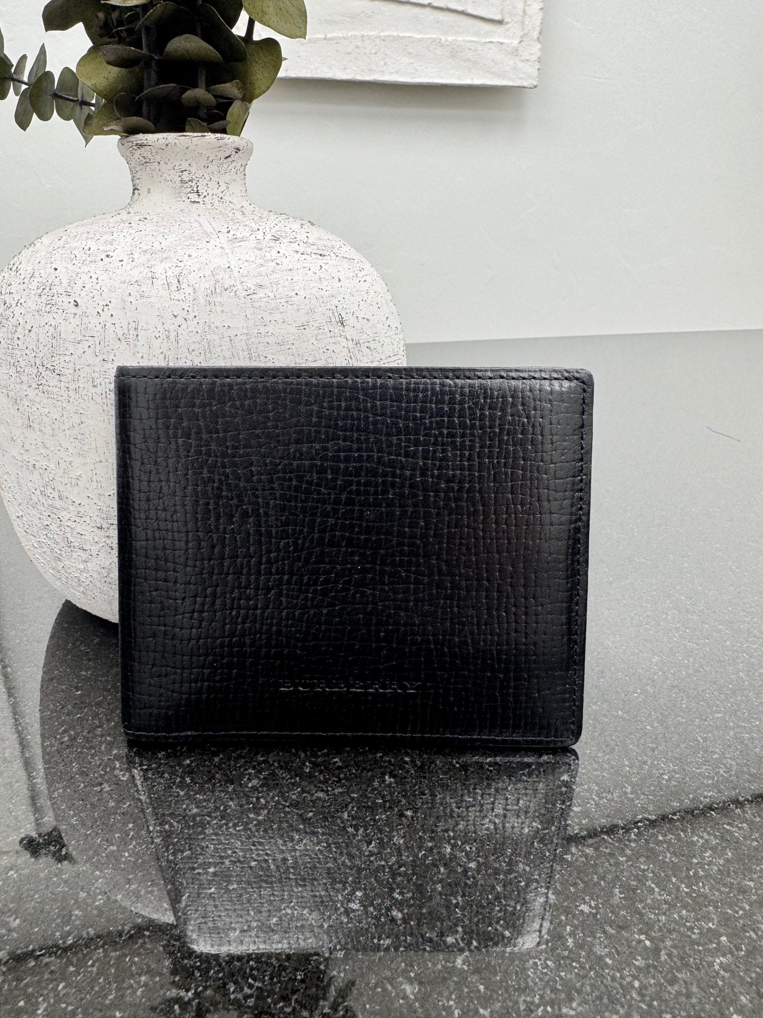 Burberry Black Grained Leather Bifold Wallet