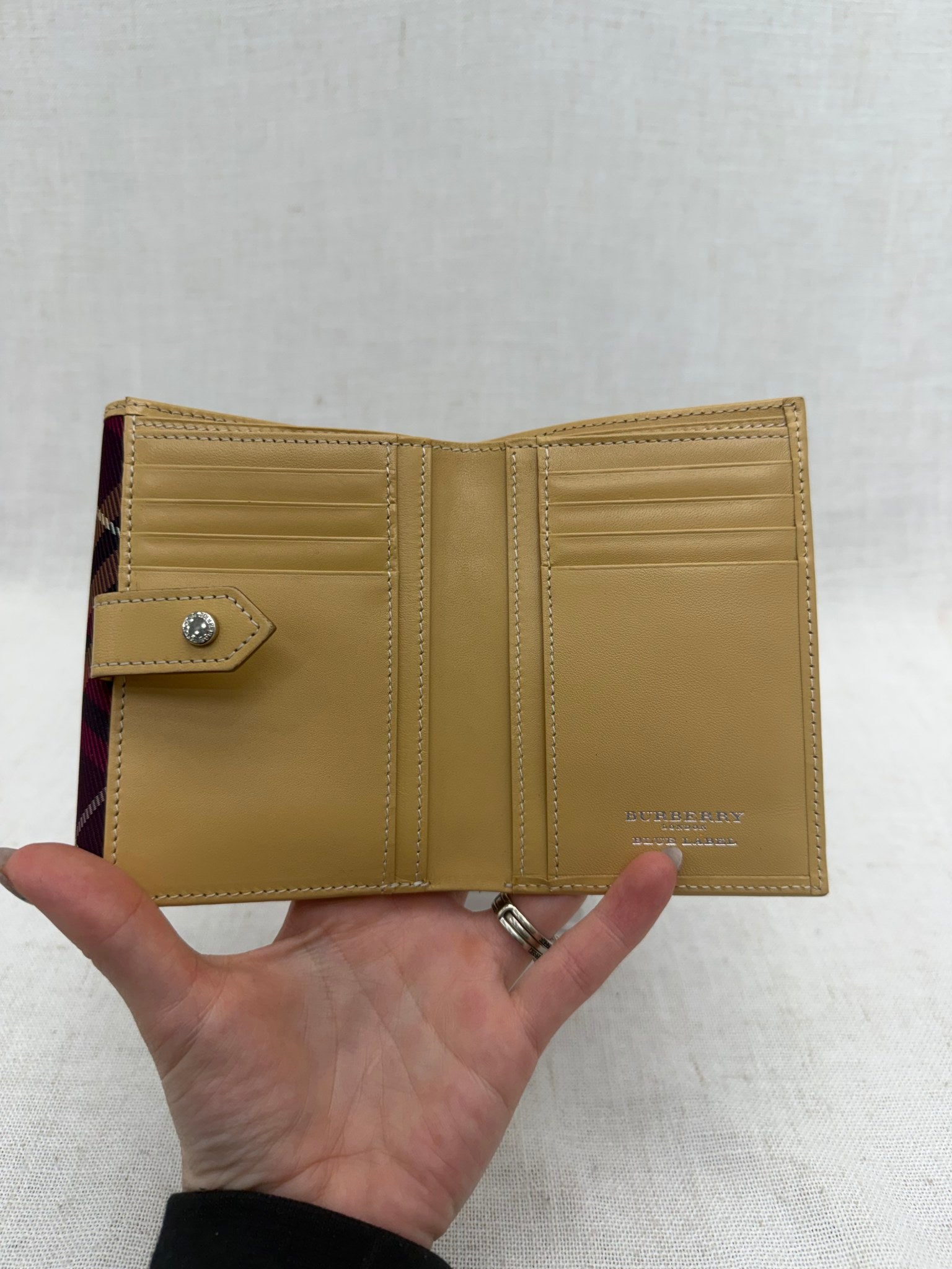 Burberry Plum & Tan Nova Check Canvas Wallet