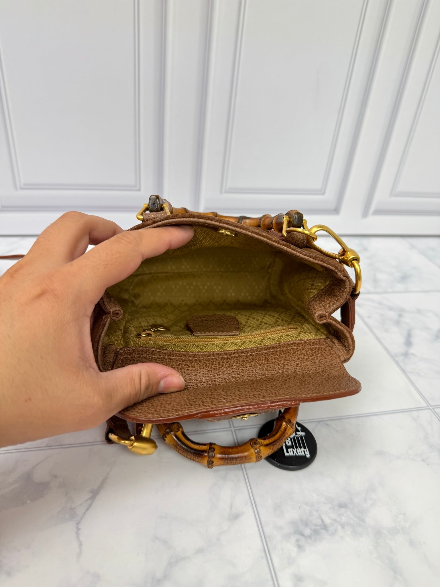 Gucci Brown Suede Leather Mini Bamboo 2Way Handbag