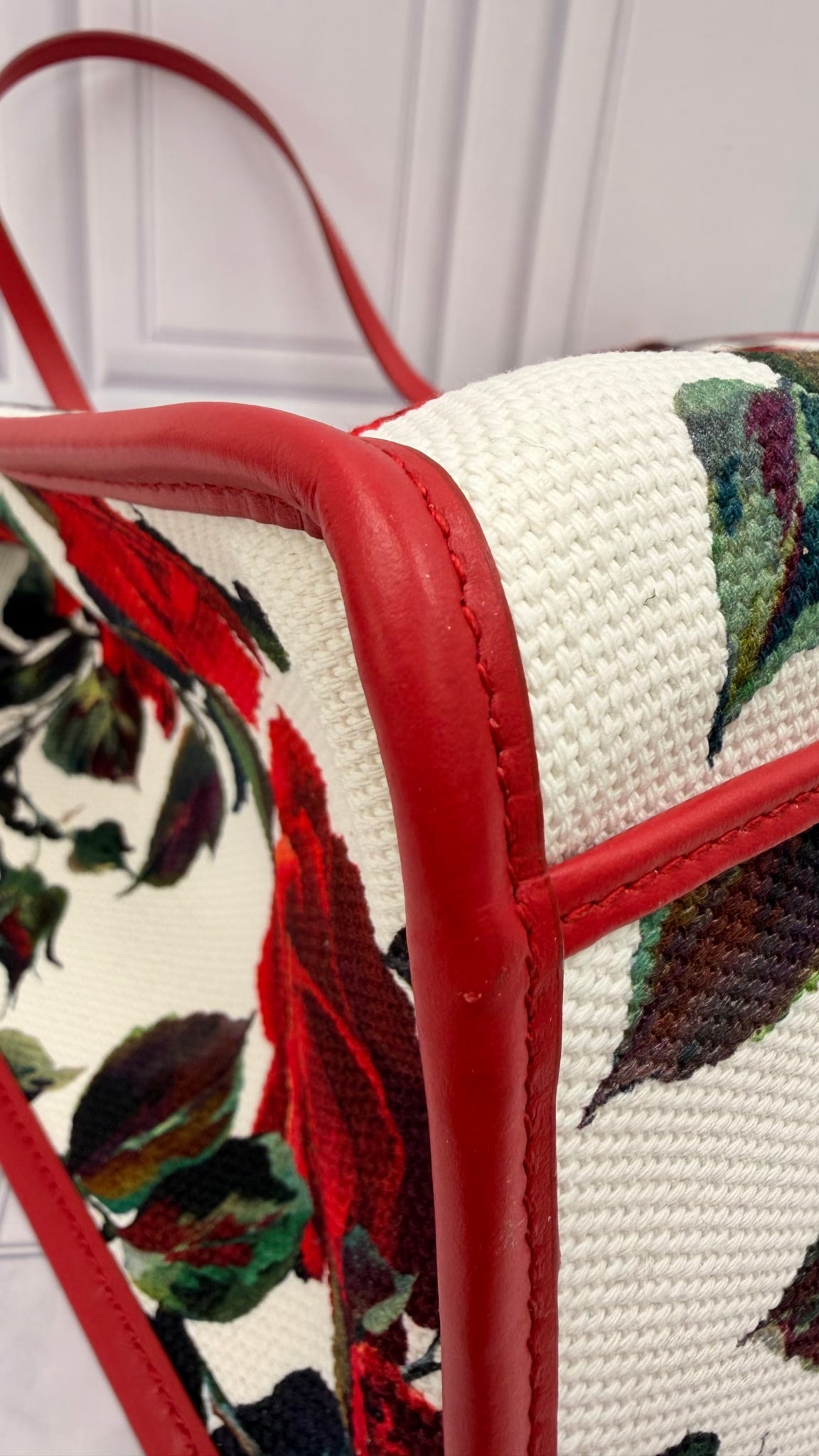 Dolce & Gabbana Red Floral Large Sicily Shopper Tote Bag