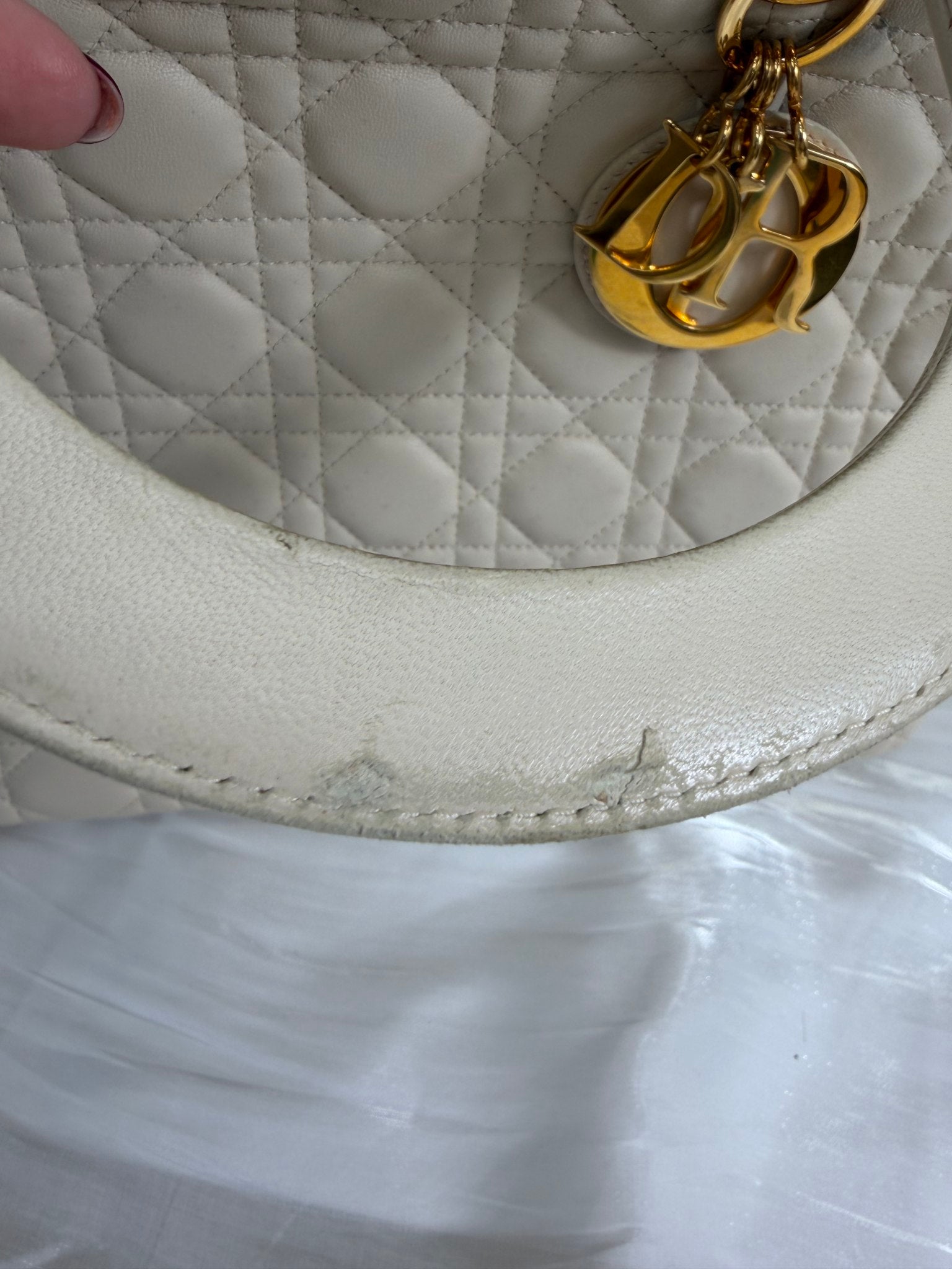 Christin Dior Cream Cannage Leather Large Lady Dior