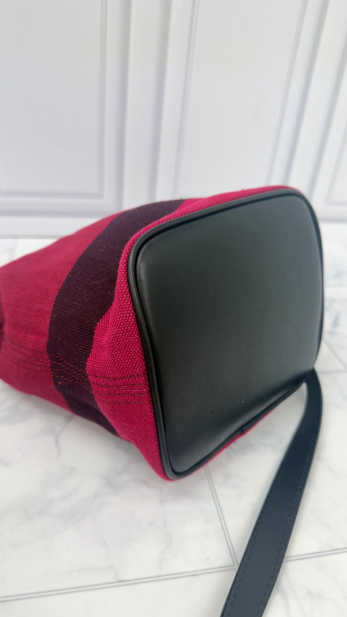Burberry Maroon Canvas Ashby Bucket Crossbody Bag
