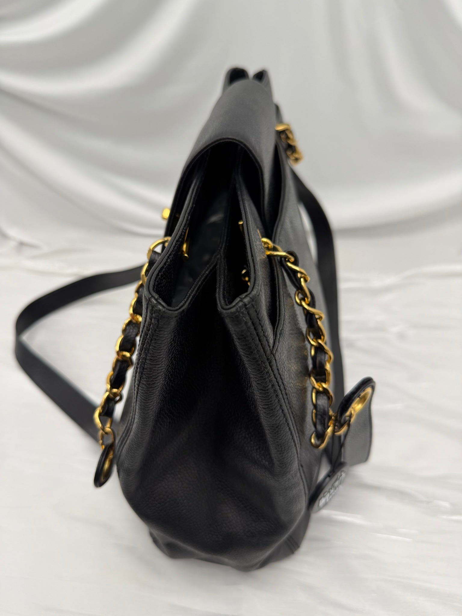 Chanel Black Caviar Leather 24K Chain Shoulder Tote