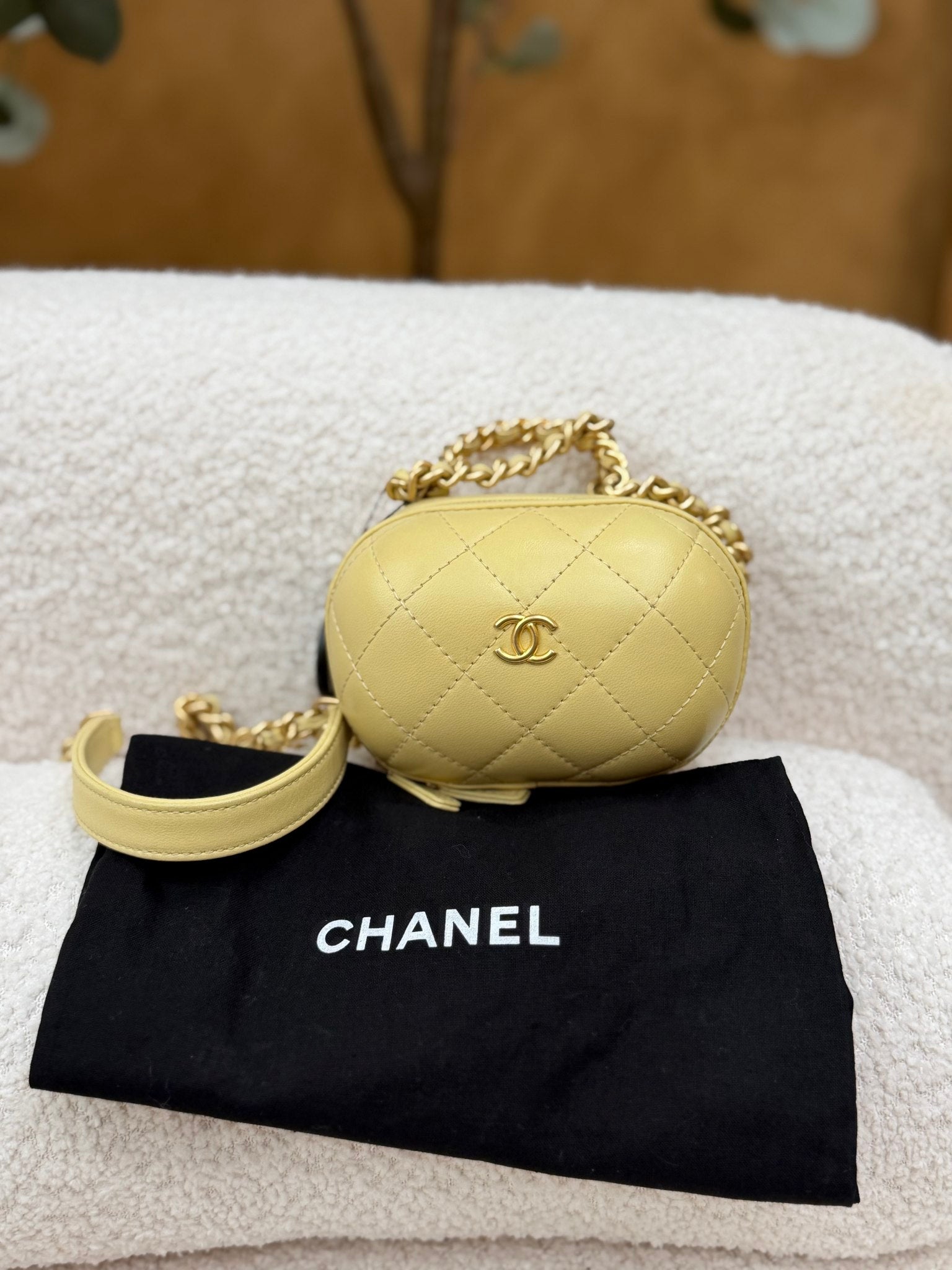 Chanel Light Yellow Calfskin Mini CC Bubble Vanity Case