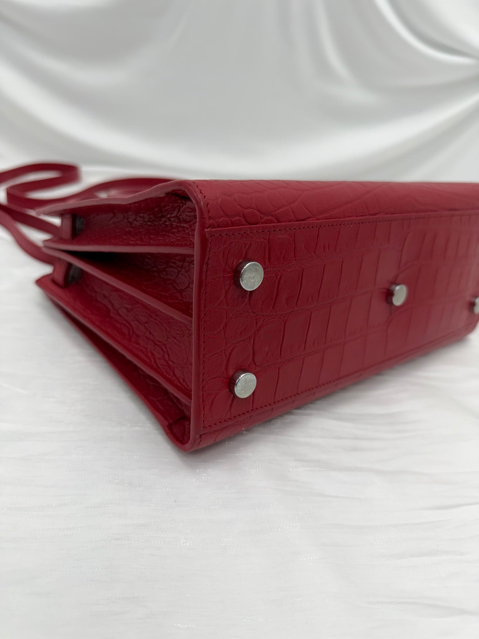 Saint Laurent YSL Red Croc Embossed Baby Sac de Jour Tote